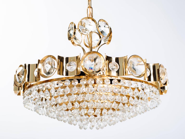 Hollywood Regency Cut Crystal and Gold Plated Chandelier by Lobmeyr, c. 1960's For Sale 2