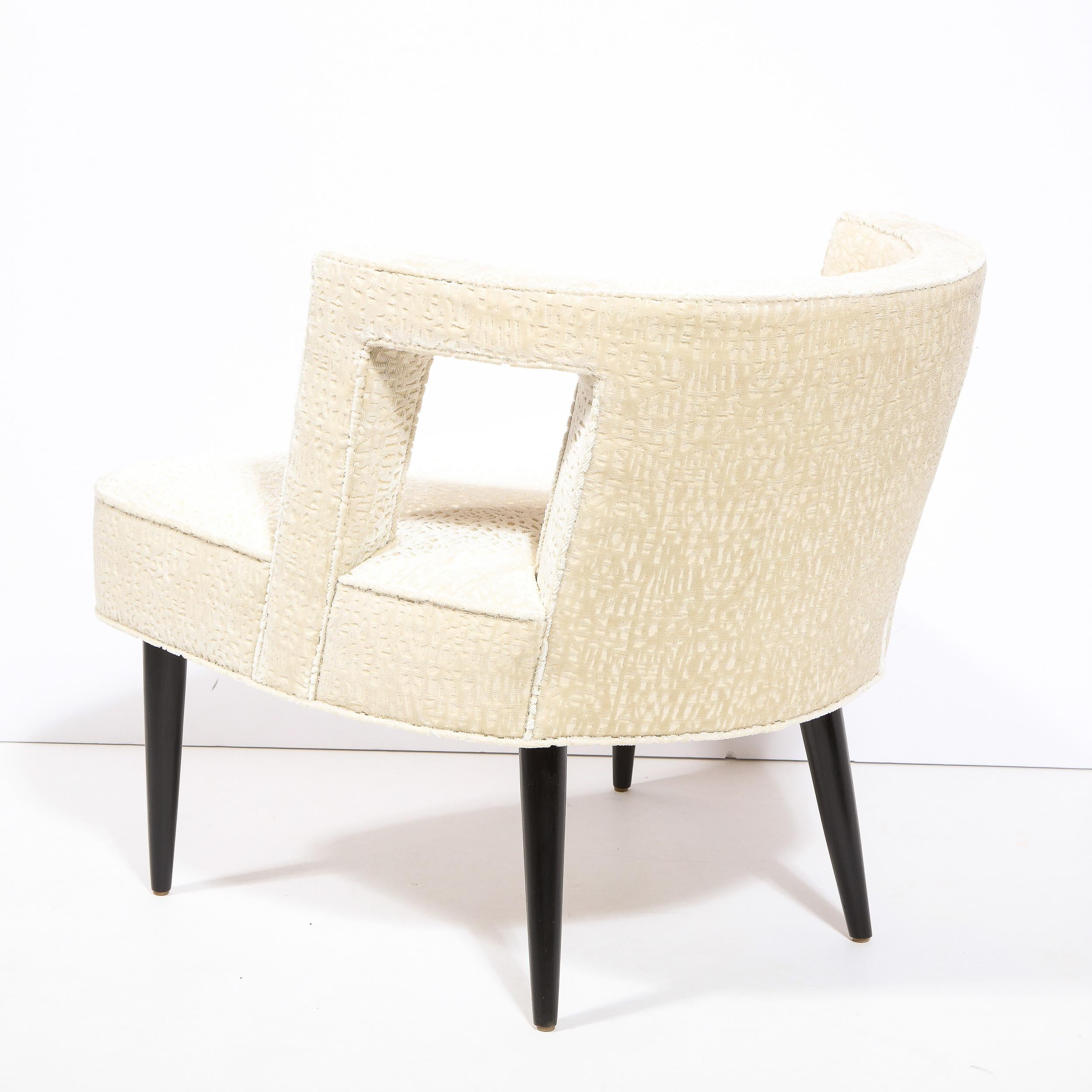 Mid-Century Modern Cutout Barrel Back Chair in Pearl Holly Hunt Ecriture Velvet For Sale 4