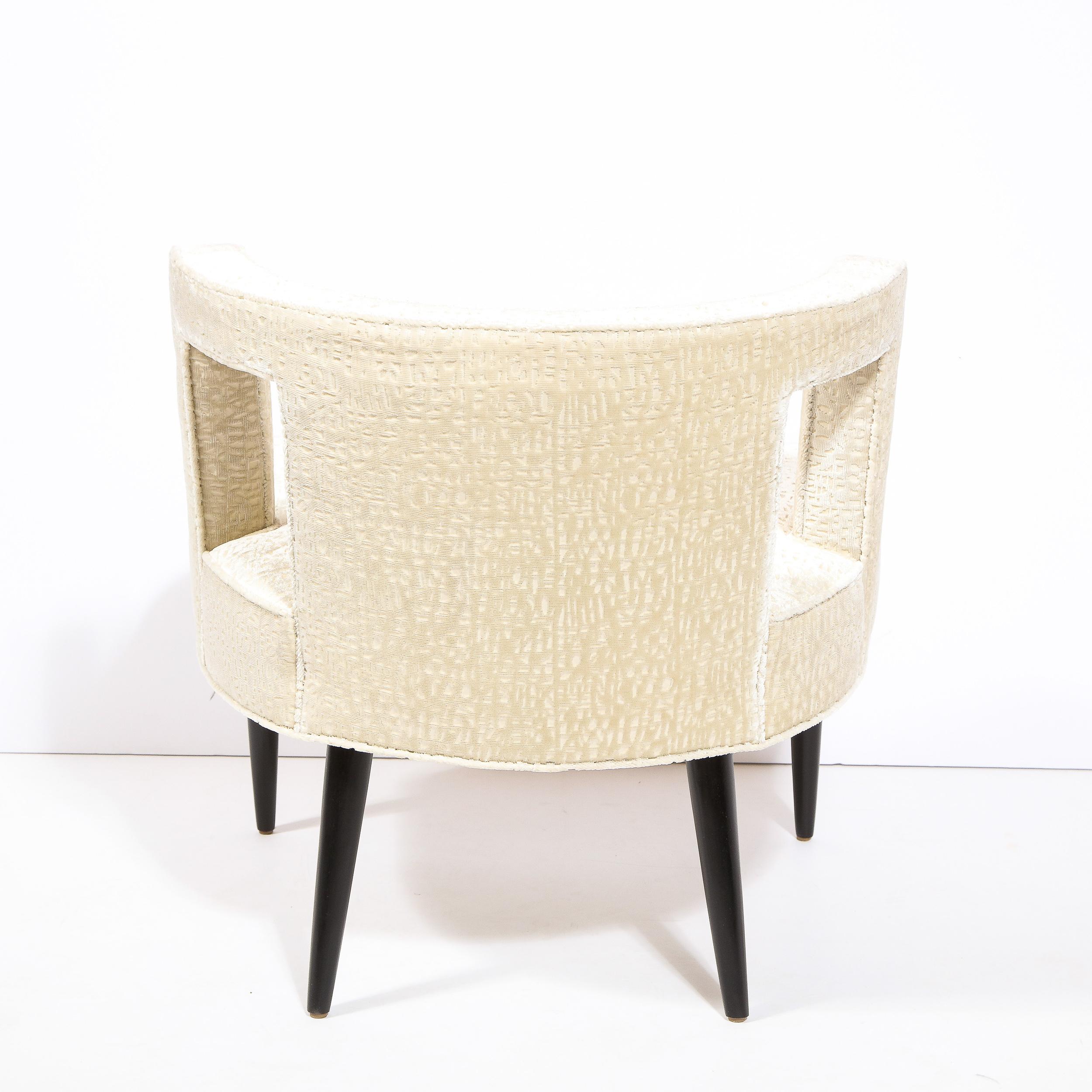 Mid-Century Modern Cutout Barrel Back Chair in Pearl Holly Hunt Ecriture Velvet For Sale 5