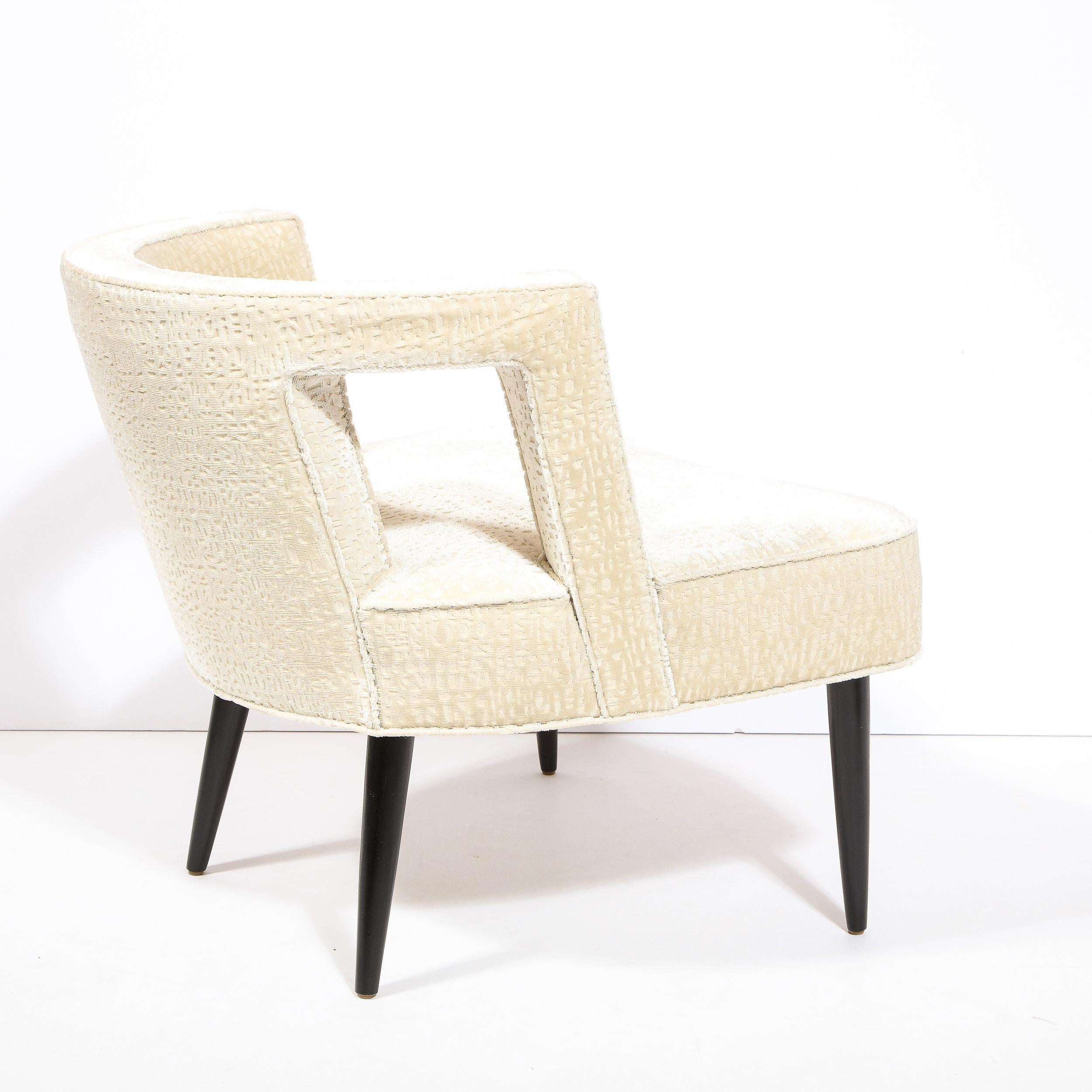 Mid-Century Modern Cutout Barrel Back Chair in Pearl Holly Hunt Ecriture Velvet For Sale 6