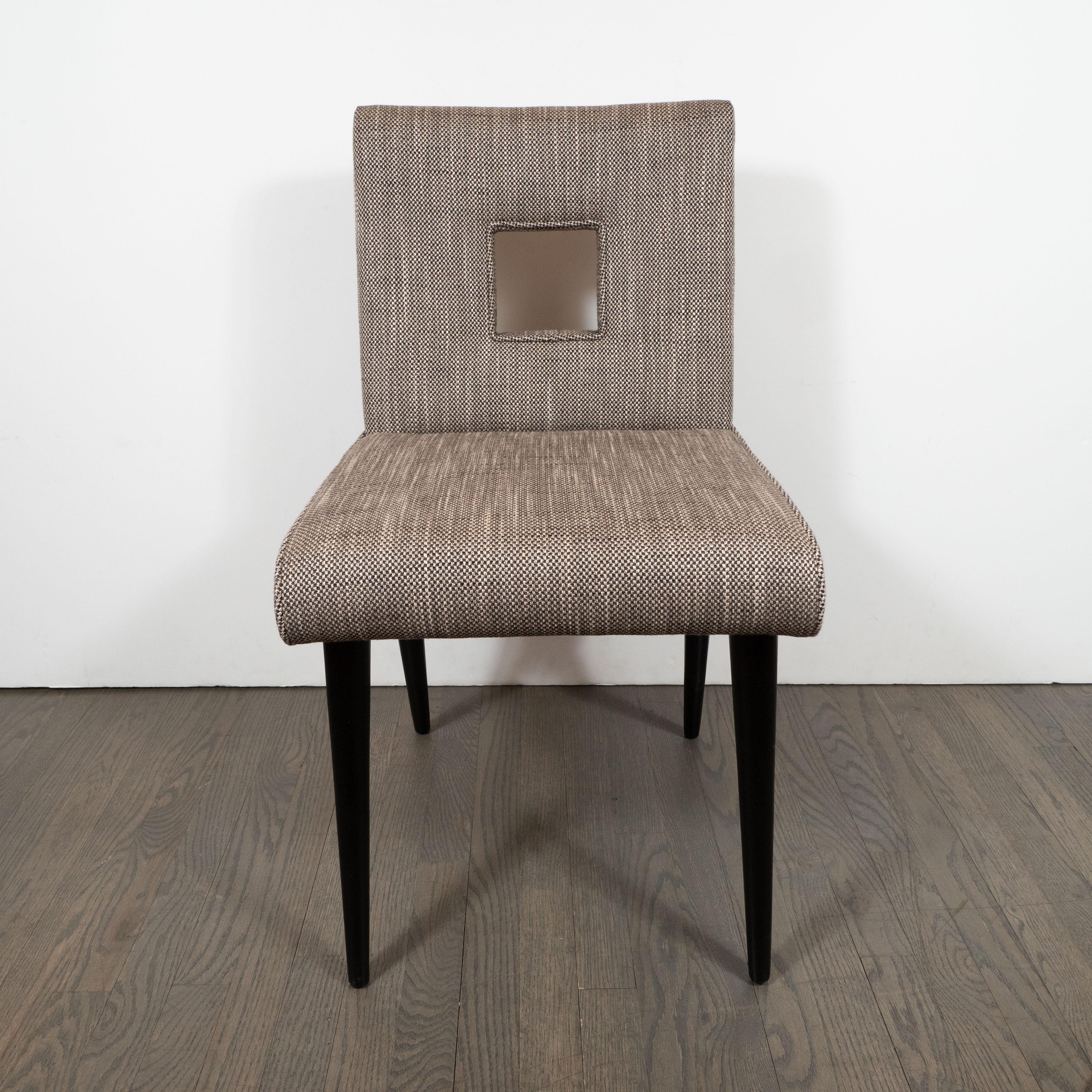 American Mid-Century Modern Cutout Desk/Side Chair in Ebonized Walnut & Holly Hunt Fabric
