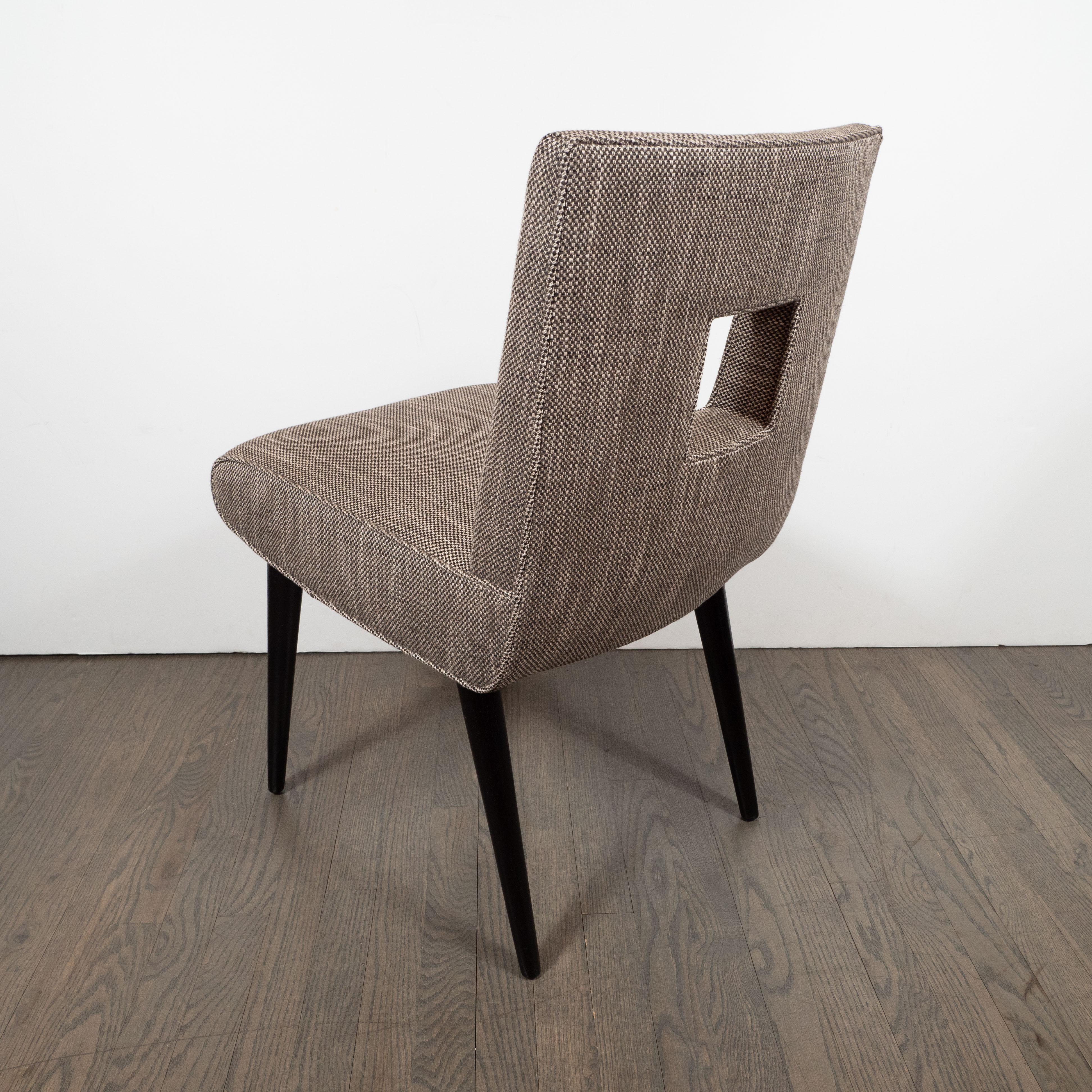 Mid-Century Modern Cutout Desk/Side Chair in Ebonized Walnut & Holly Hunt Fabric 1