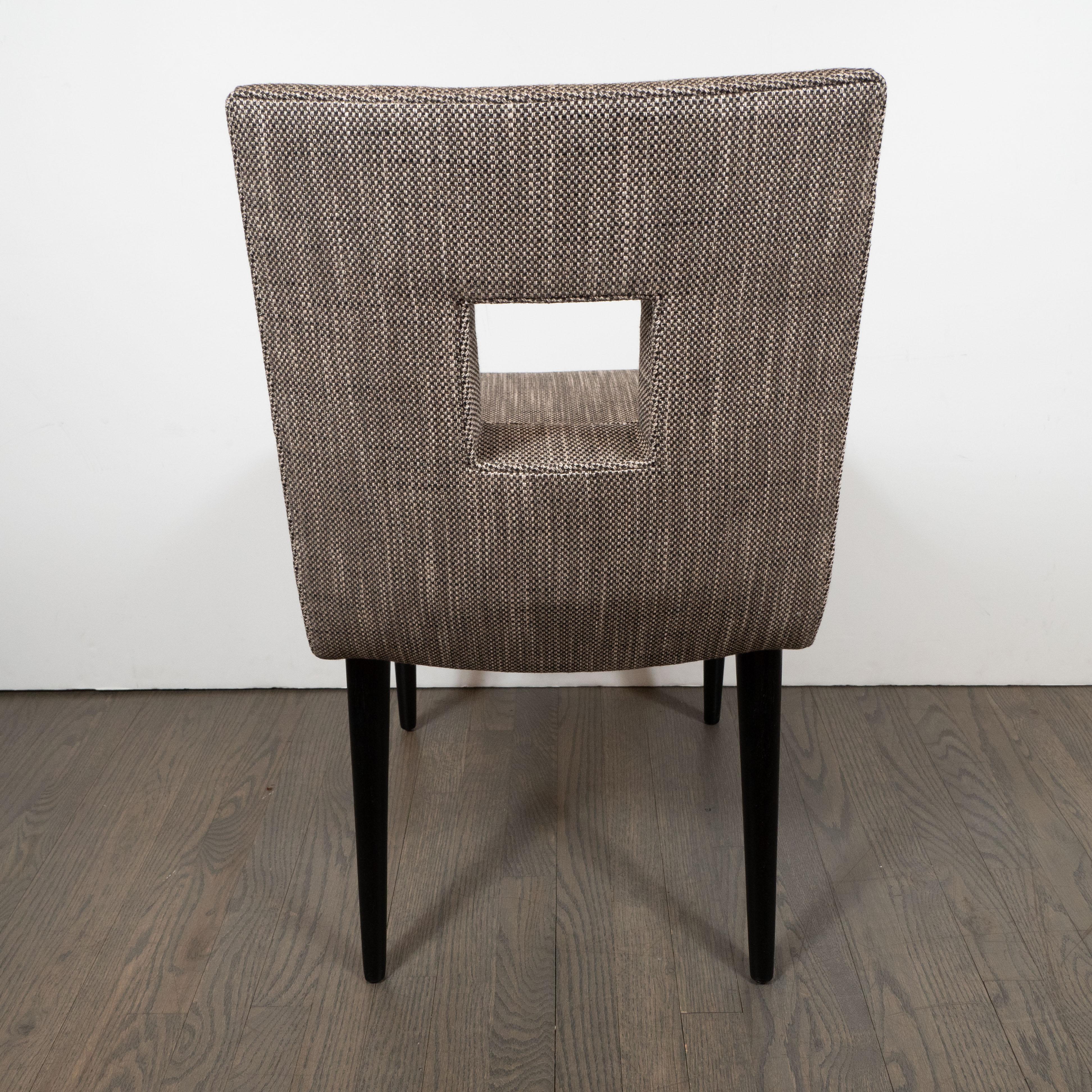Mid-Century Modern Cutout Desk/Side Chair in Ebonized Walnut & Holly Hunt Fabric 2