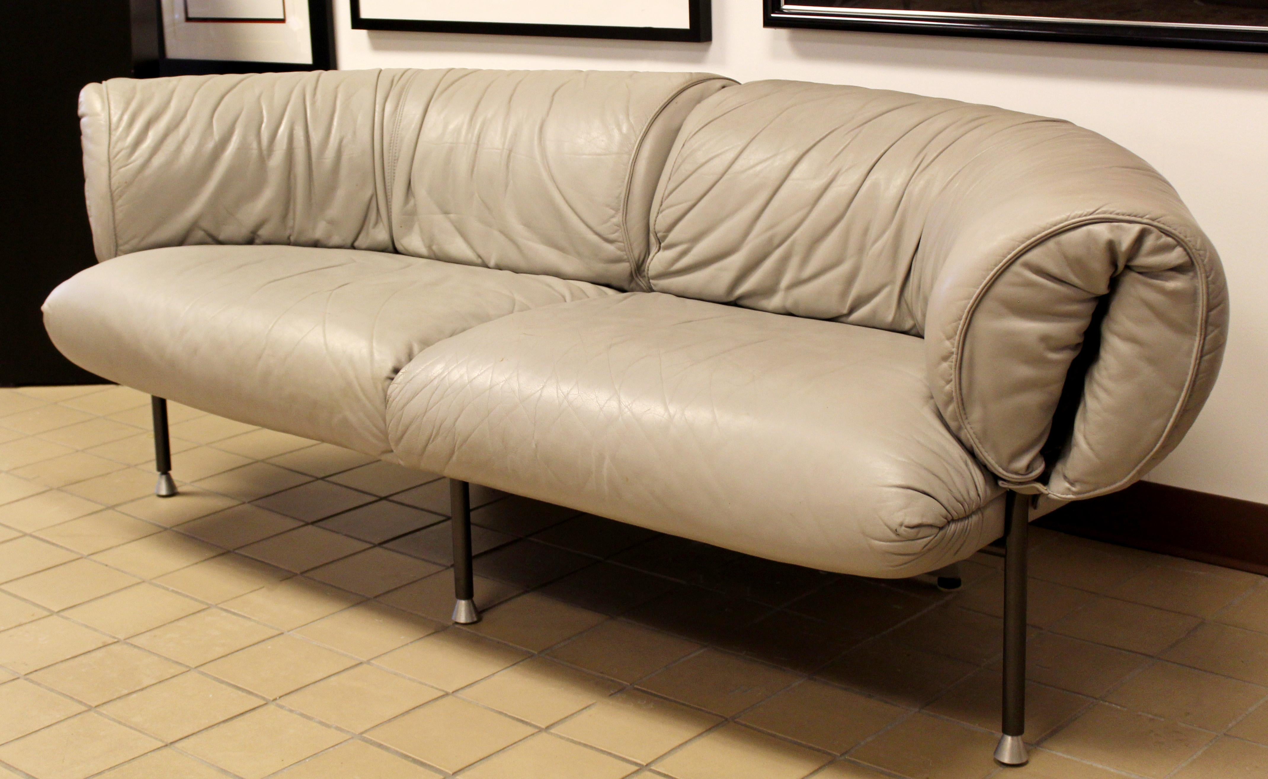 Late 20th Century Mid-Century Modern Cy Mann Curved Gray Leather Sofa Loveseat, 1970s