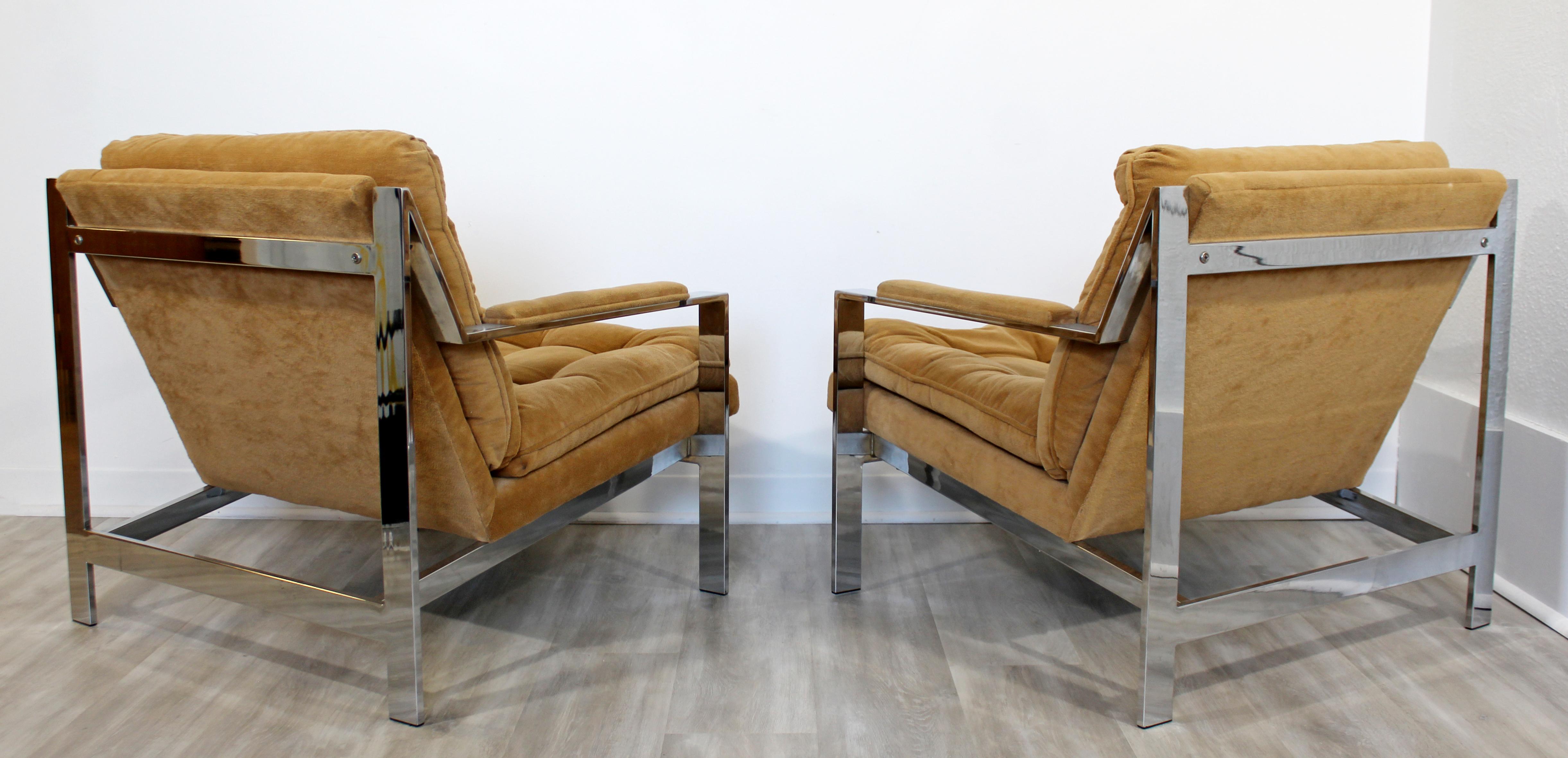 Mid-20th Century Mid-Century Modern Cy Mann Pair of Chrome Flat Bar Lounge Chairs Baughman Style