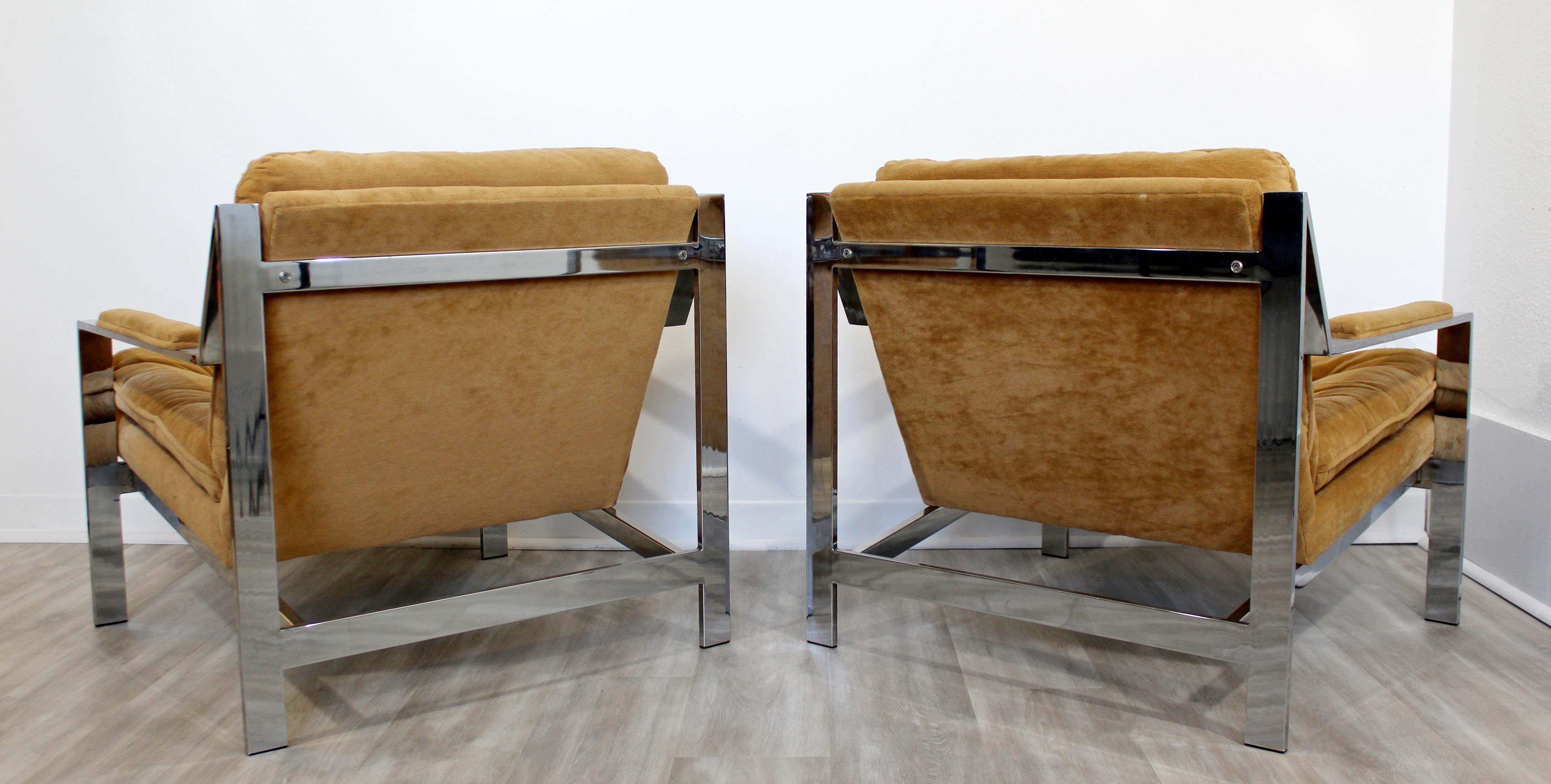 Mid-Century Modern Cy Mann Pair of Chrome Flat Bar Lounge Chairs Baughman Style 1