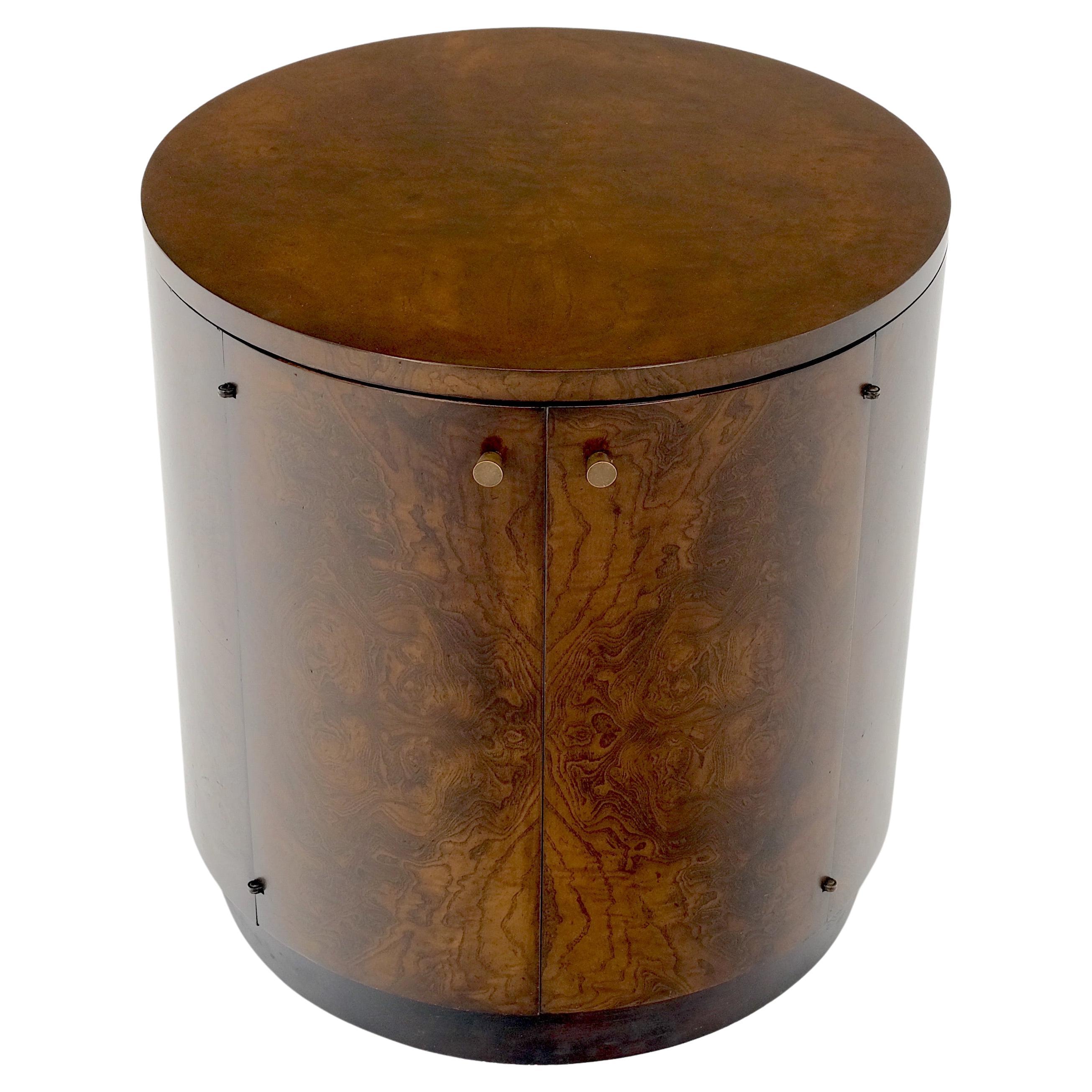 Mid-Century Modern Cylinder Drum Shape Burl Wood End Side Table Nightstand Mint! For Sale