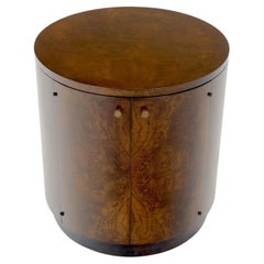Mid-Century Modern Cylinder Drum Shape Burl Wood End Side Table Nightstand Mint!