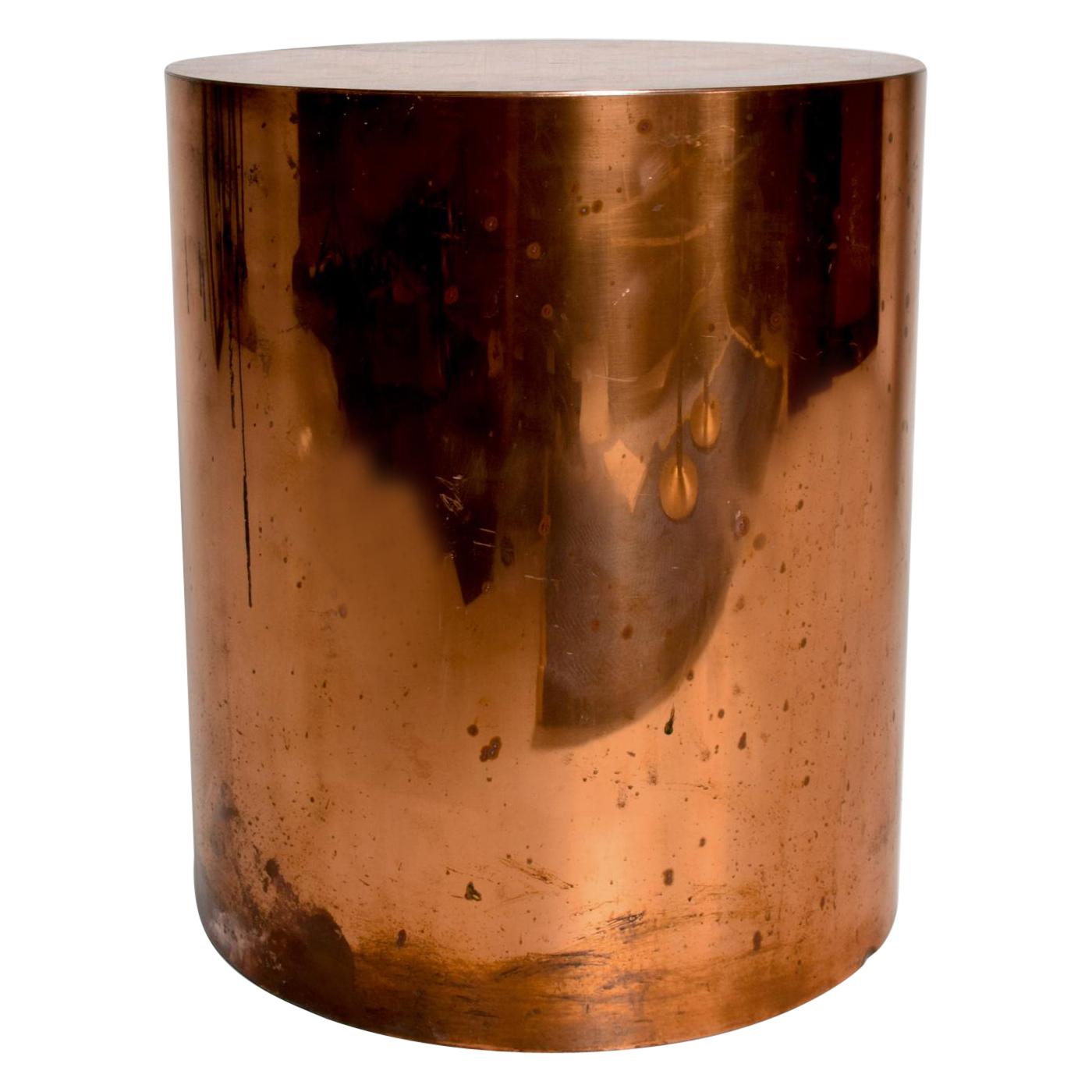 Mid Century Modern Cylinder Drum Side Table in Copper, after Karl