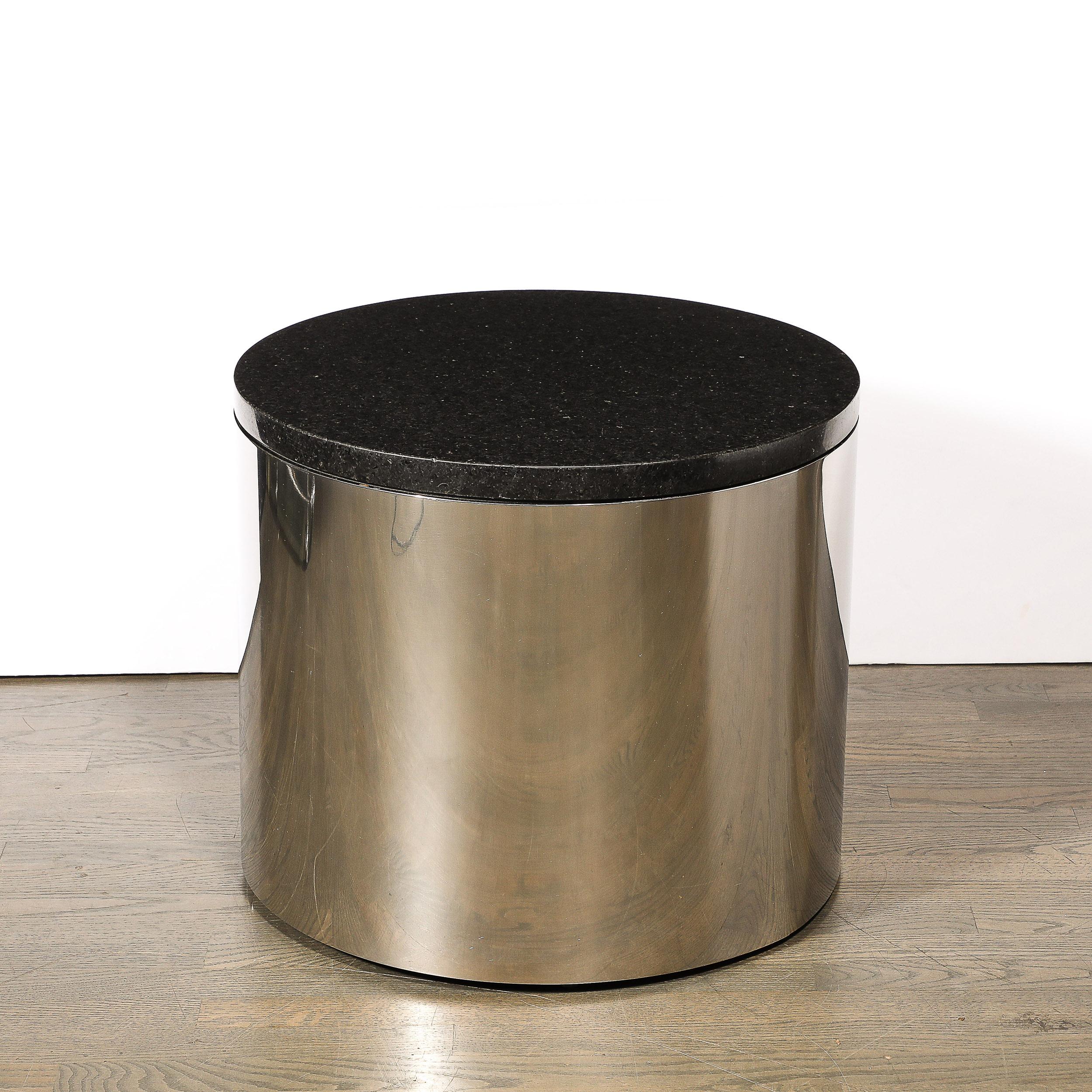 Table d'appoint en forme de tambour cylindrique, en chrome et granit, mi-siècle moderne Excellent état - En vente à New York, NY
