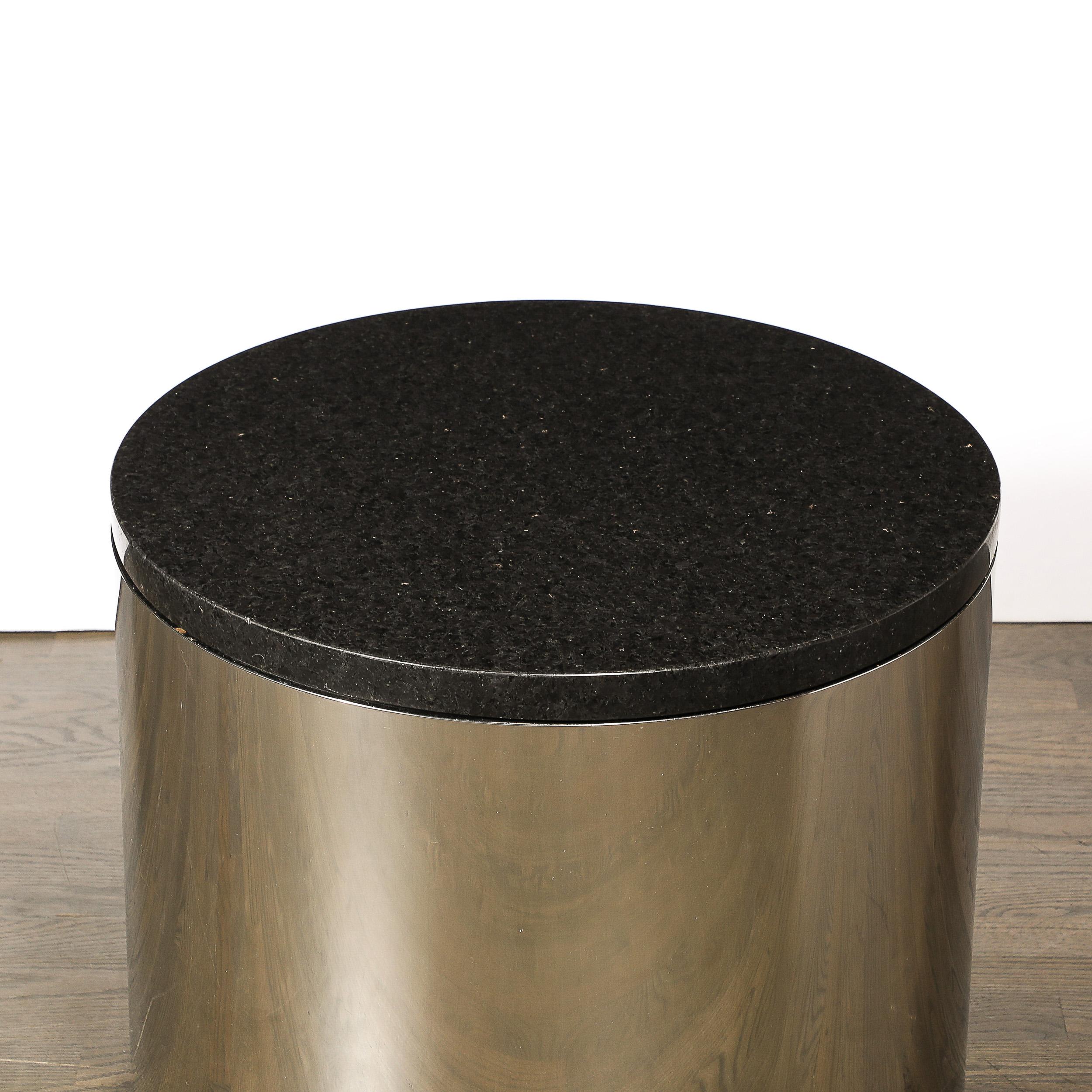 Table d'appoint en forme de tambour cylindrique, en chrome et granit, mi-siècle moderne en vente 2