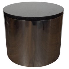 Mid-Century Modern Cylindrical Drum Form Chrome and Granite Occasional Table