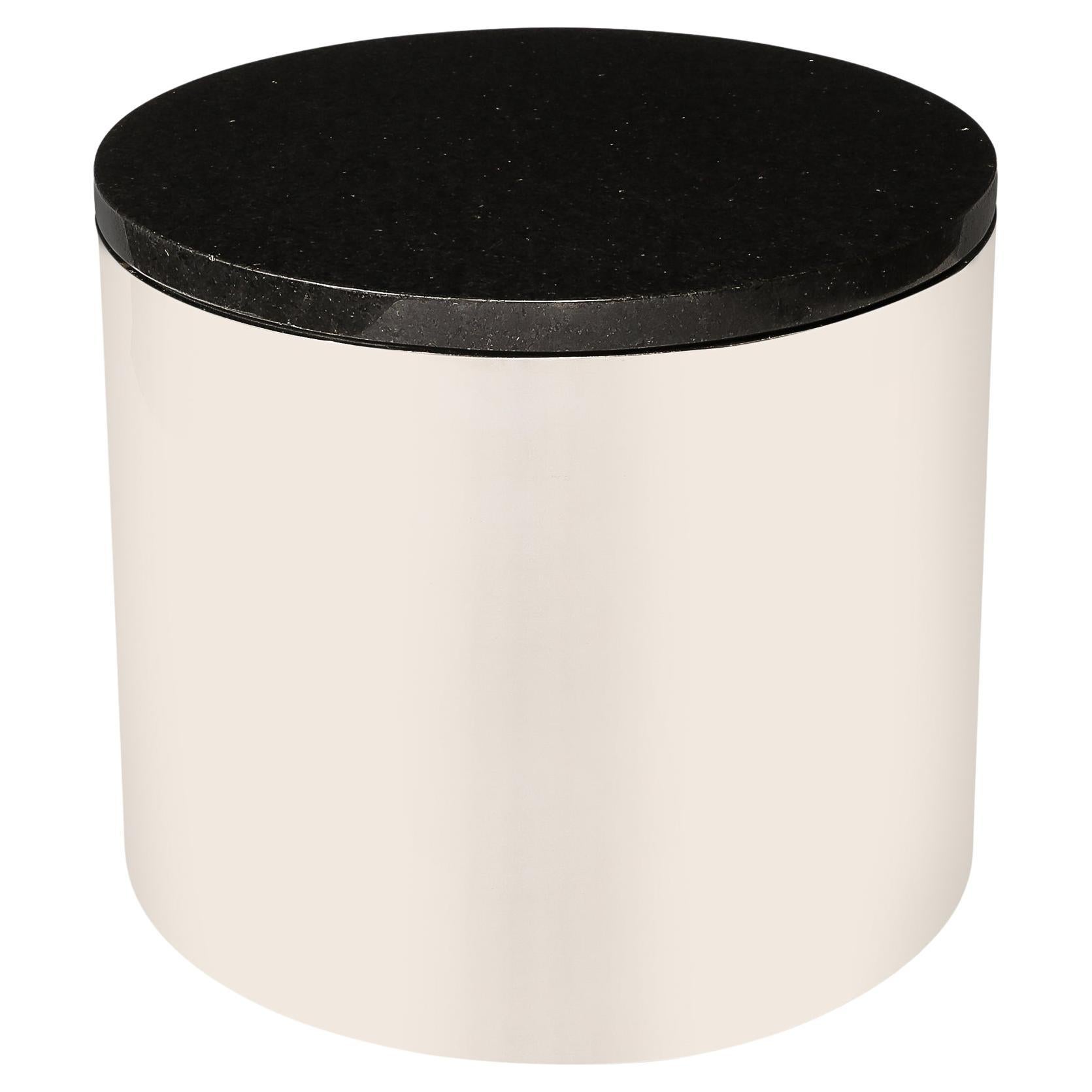 Table d'appoint en forme de tambour cylindrique, en chrome et granit, mi-siècle moderne en vente