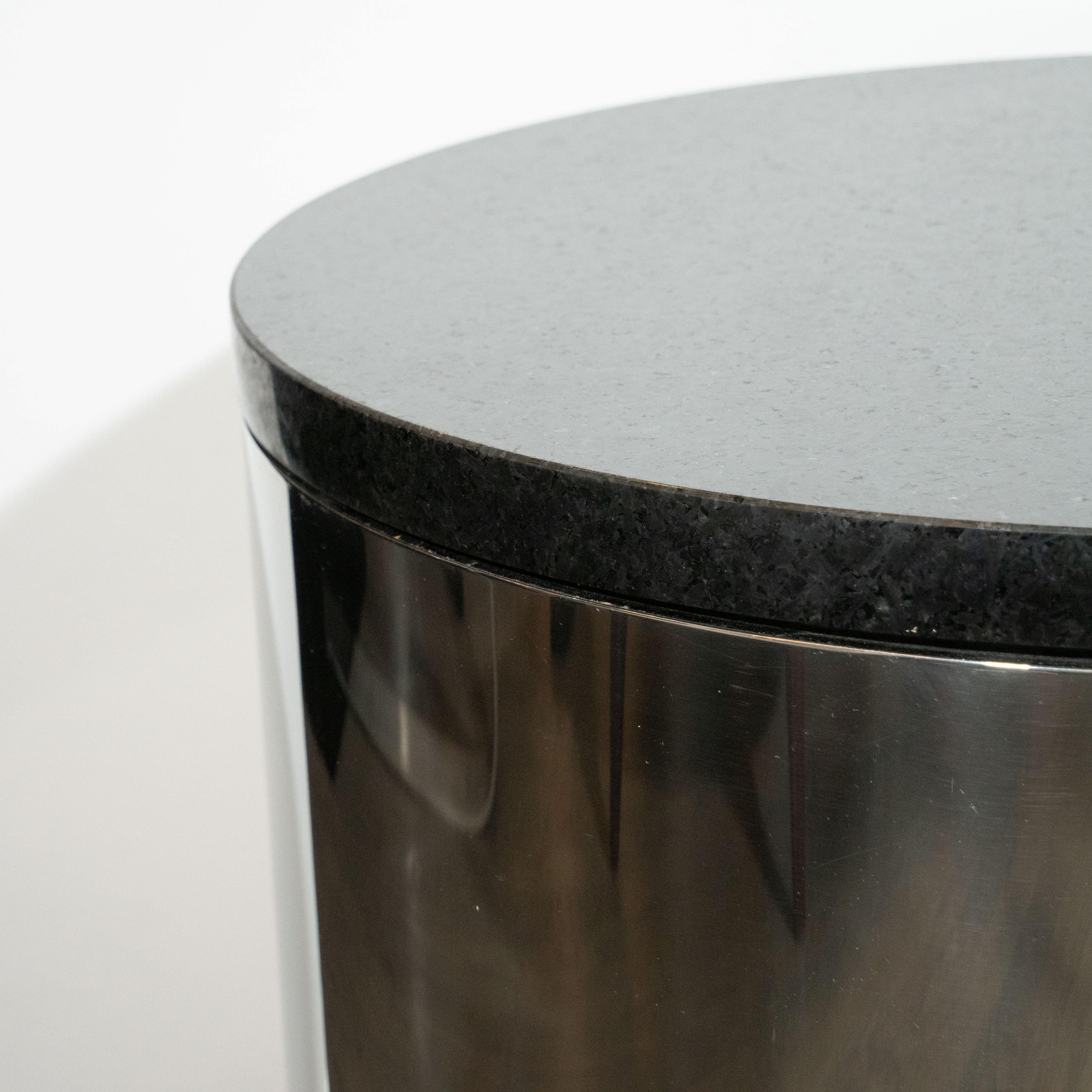 Late 20th Century Mid-Century Modern Cylindrical Drum Form Chrome and Granite Occasional Table