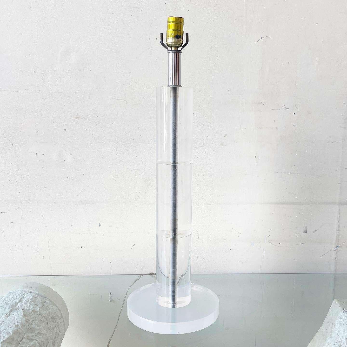 Mid Century Modern Cylindrical Lucite Table Lamp