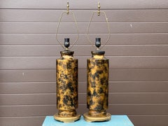 Mid-Century Modern Cylindrical Patinated Bronze Table Lamps