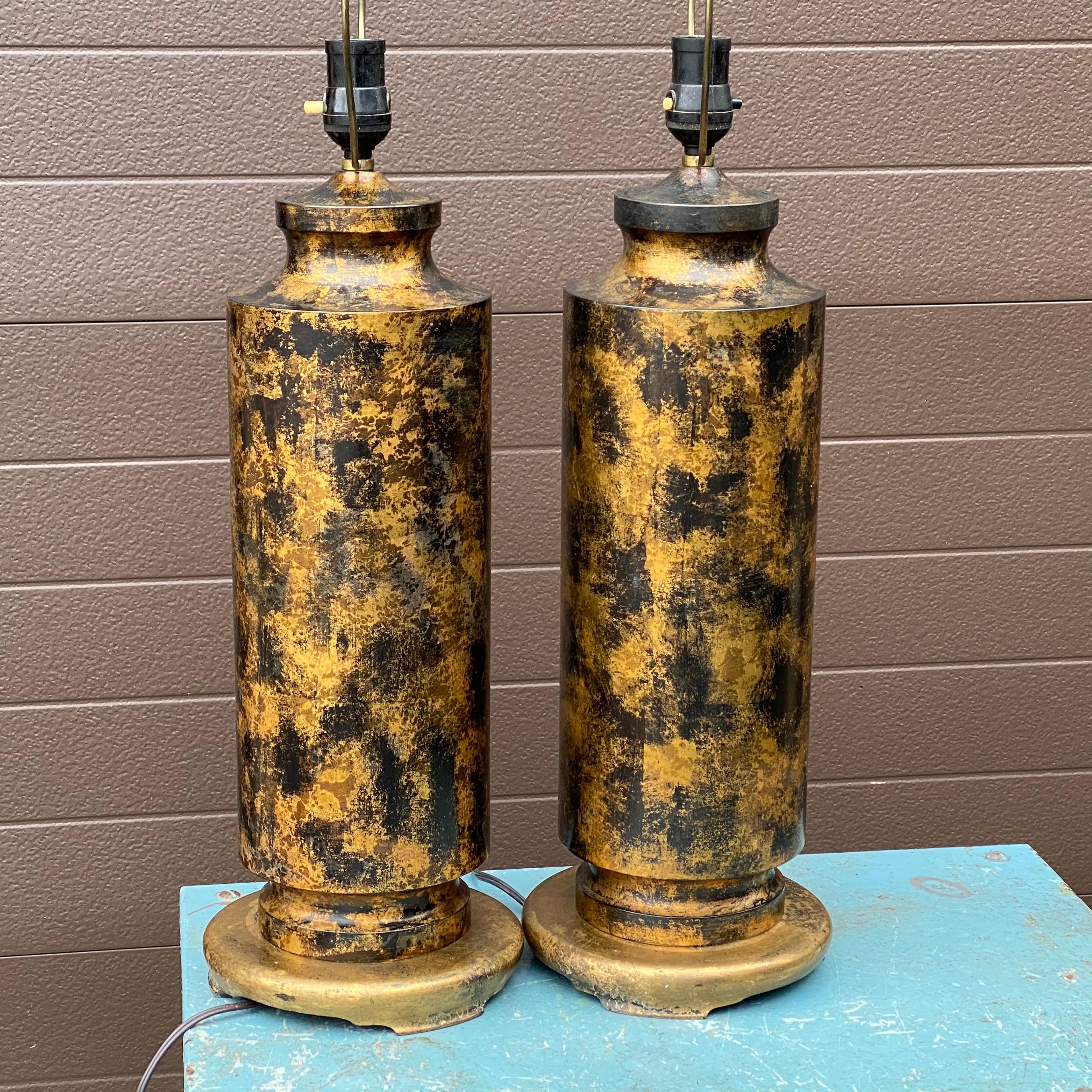 Mid-Century Modern Cylindrical Patinated Bronze Table Lamps For Sale 2