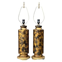 Vintage Mid-Century Modern Cylindrical Patinated Bronze Table Lamps
