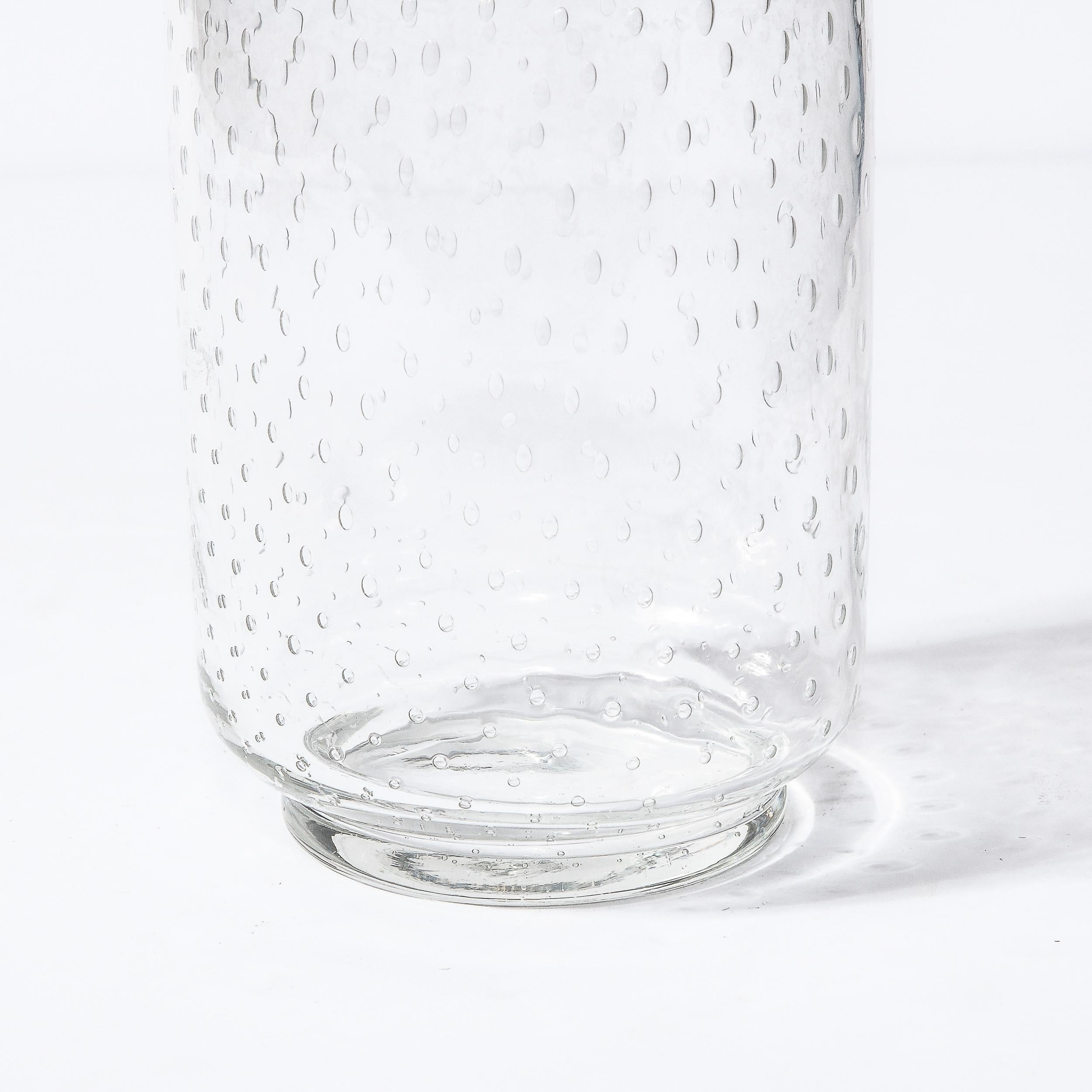 Swedish Mid-Century Modern Cylindrical Translucent & Frosted Glass Vase w/ Clear Murines