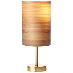 Mid-Century Modern Cypress Wood Veneer Table Lamp with Brushed Brass