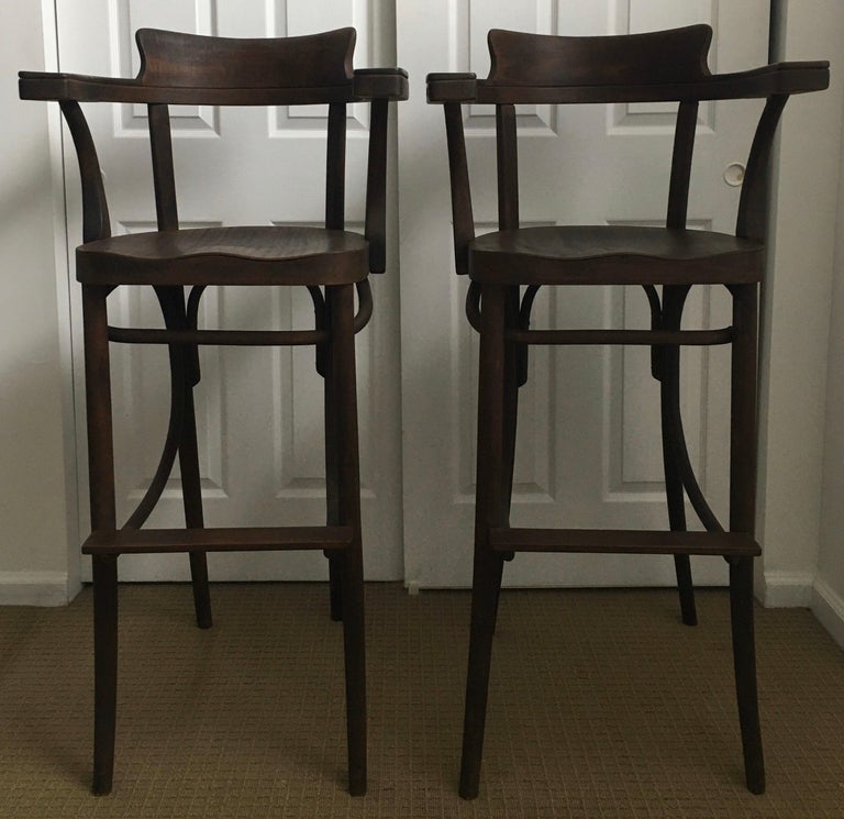 Mid Century Modern Czech Bar Stools Sculptural Bentwood Thonet