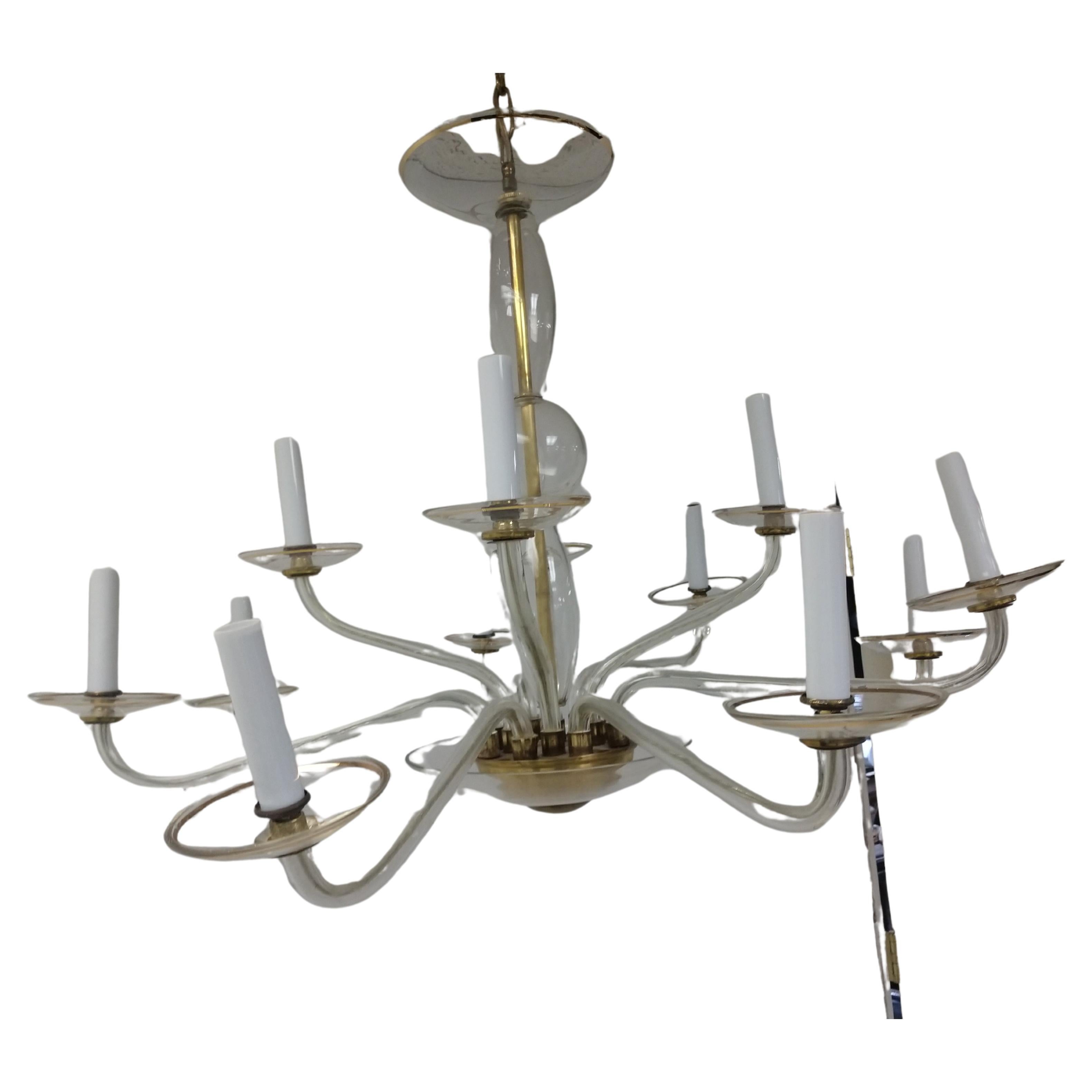 Brass Mid-Century Modern Czech Bohemian 12-Arm Fine Chandelier For Sale