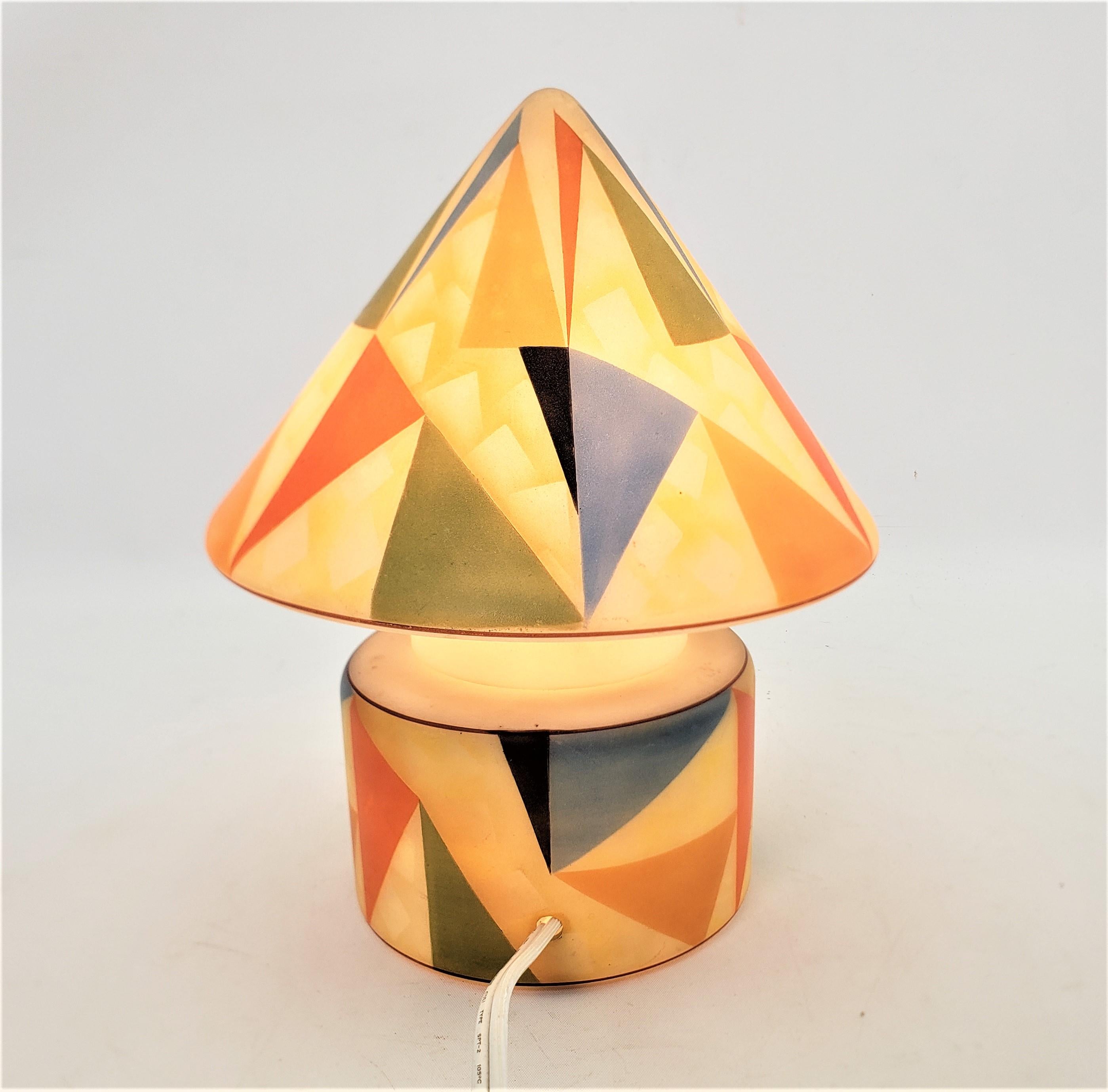 Mid-Century Modern Czech Glass Table or Accent Lamp with Geometric Decoration 5
