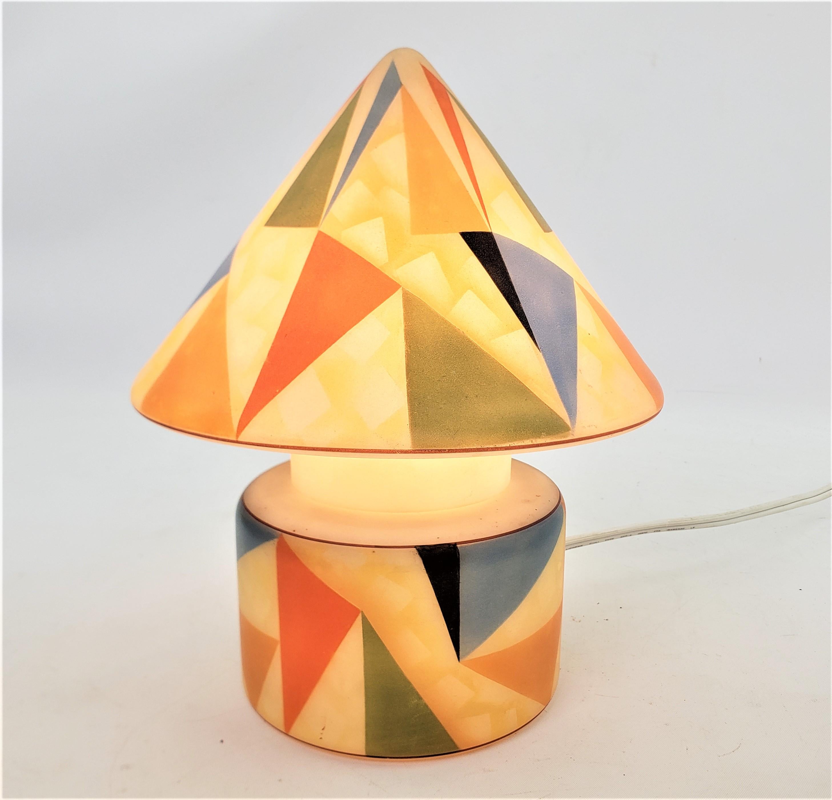 Mid-Century Modern Czech Glass Table or Accent Lamp with Geometric Decoration 12