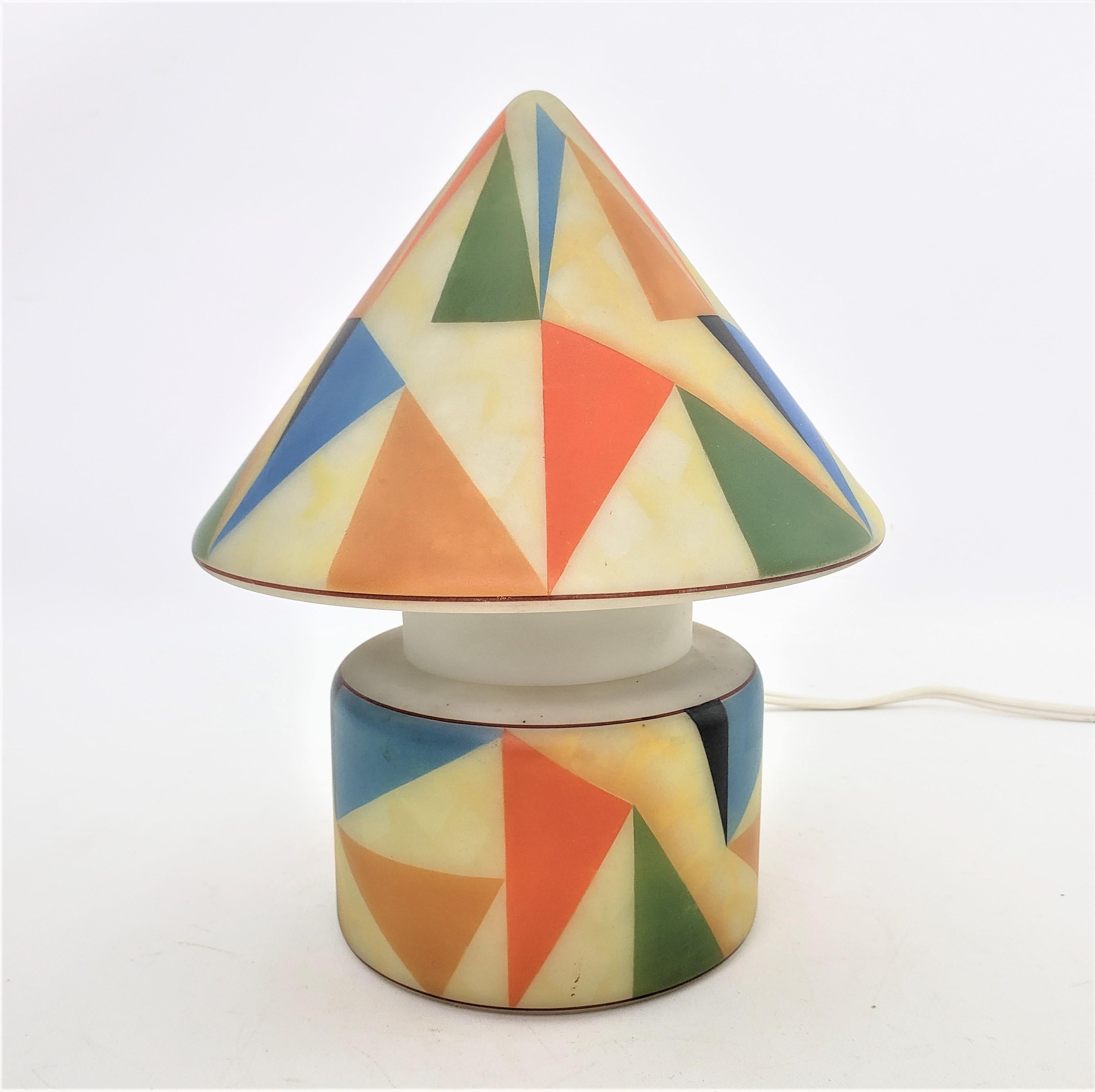 Cold-Painted Mid-Century Modern Czech Glass Table or Accent Lamp with Geometric Decoration