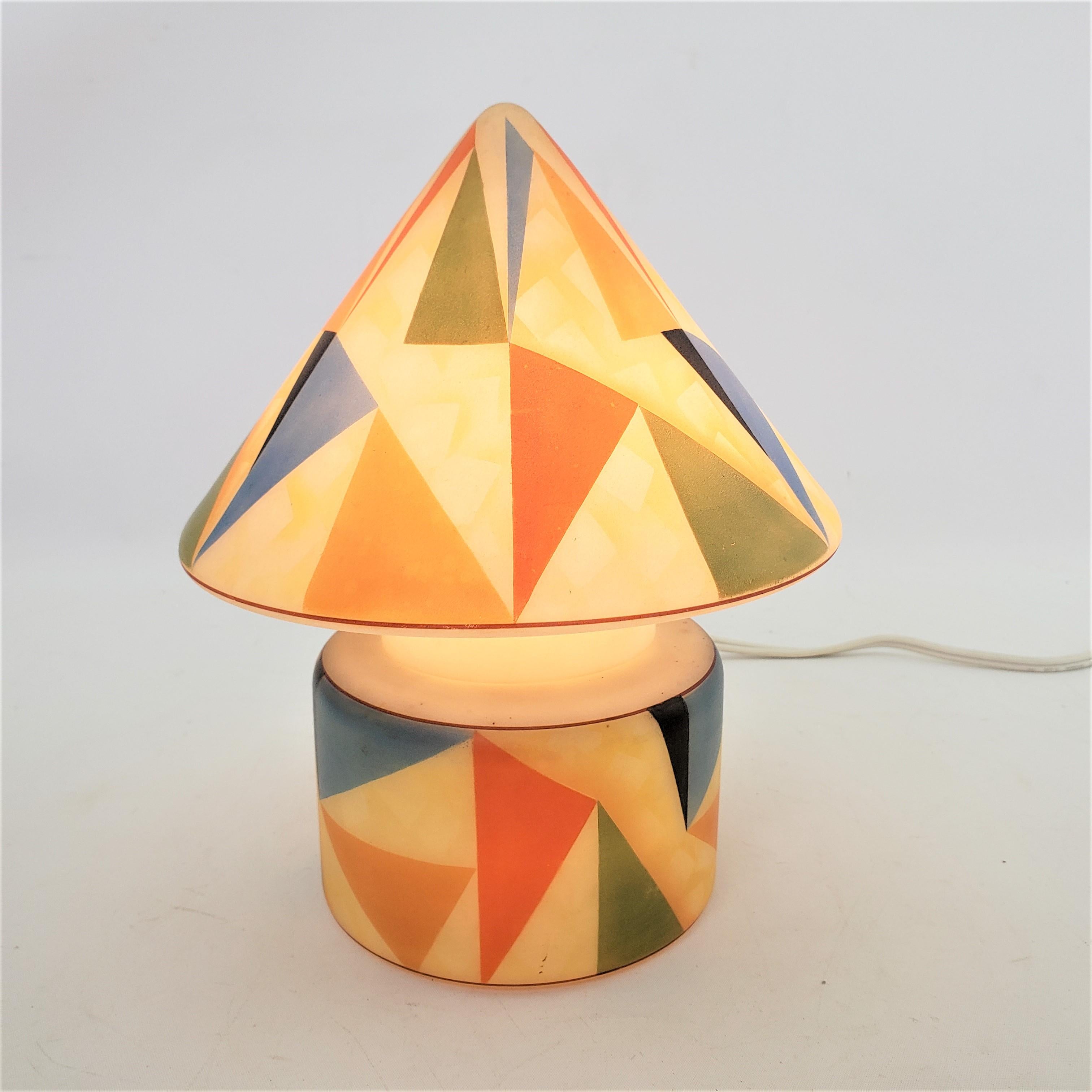 Mid-Century Modern Czech Glass Table or Accent Lamp with Geometric Decoration In Good Condition In Hamilton, Ontario