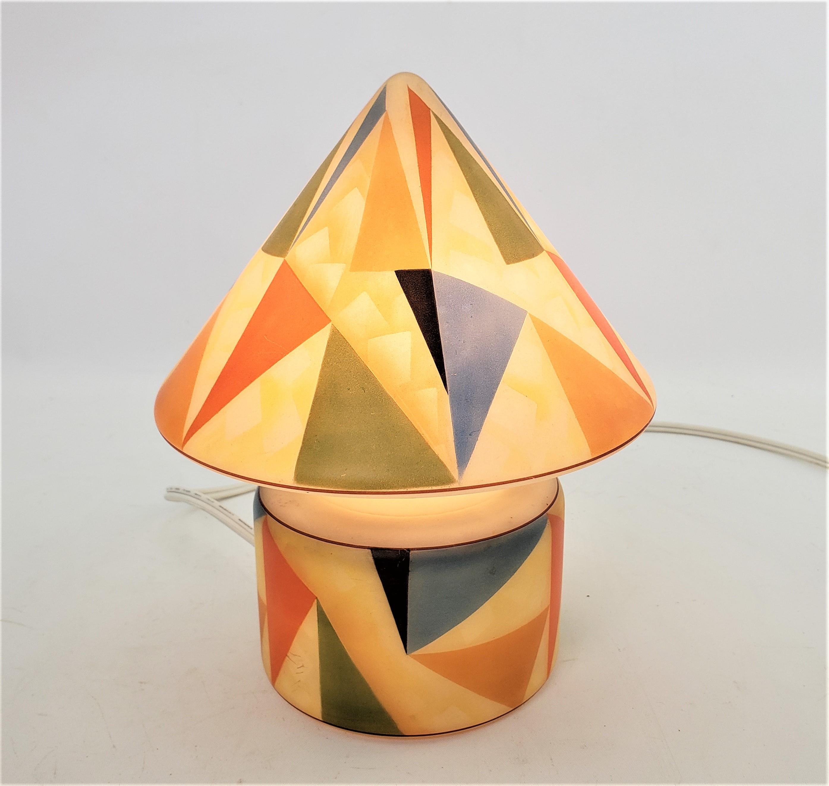 Mid-Century Modern Czech Glass Table or Accent Lamp with Geometric Decoration 1