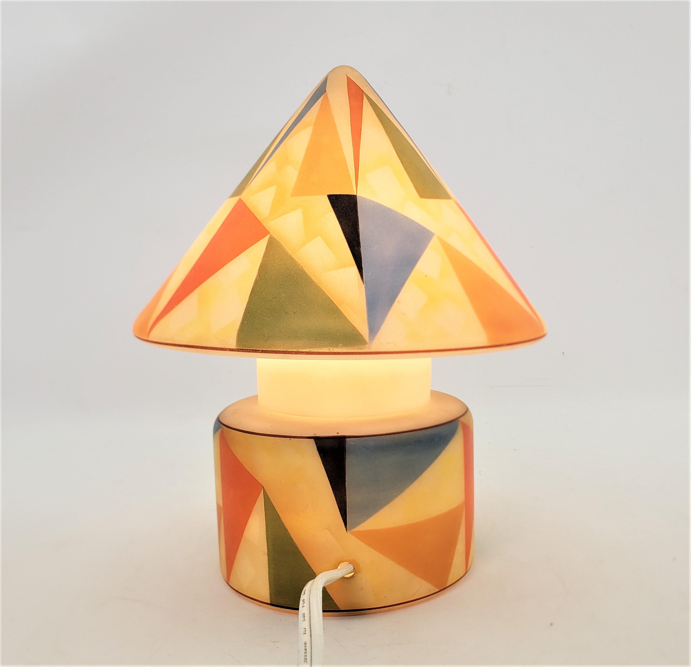 Mid-Century Modern Czech Glass Table or Accent Lamp with Geometric Decoration 3