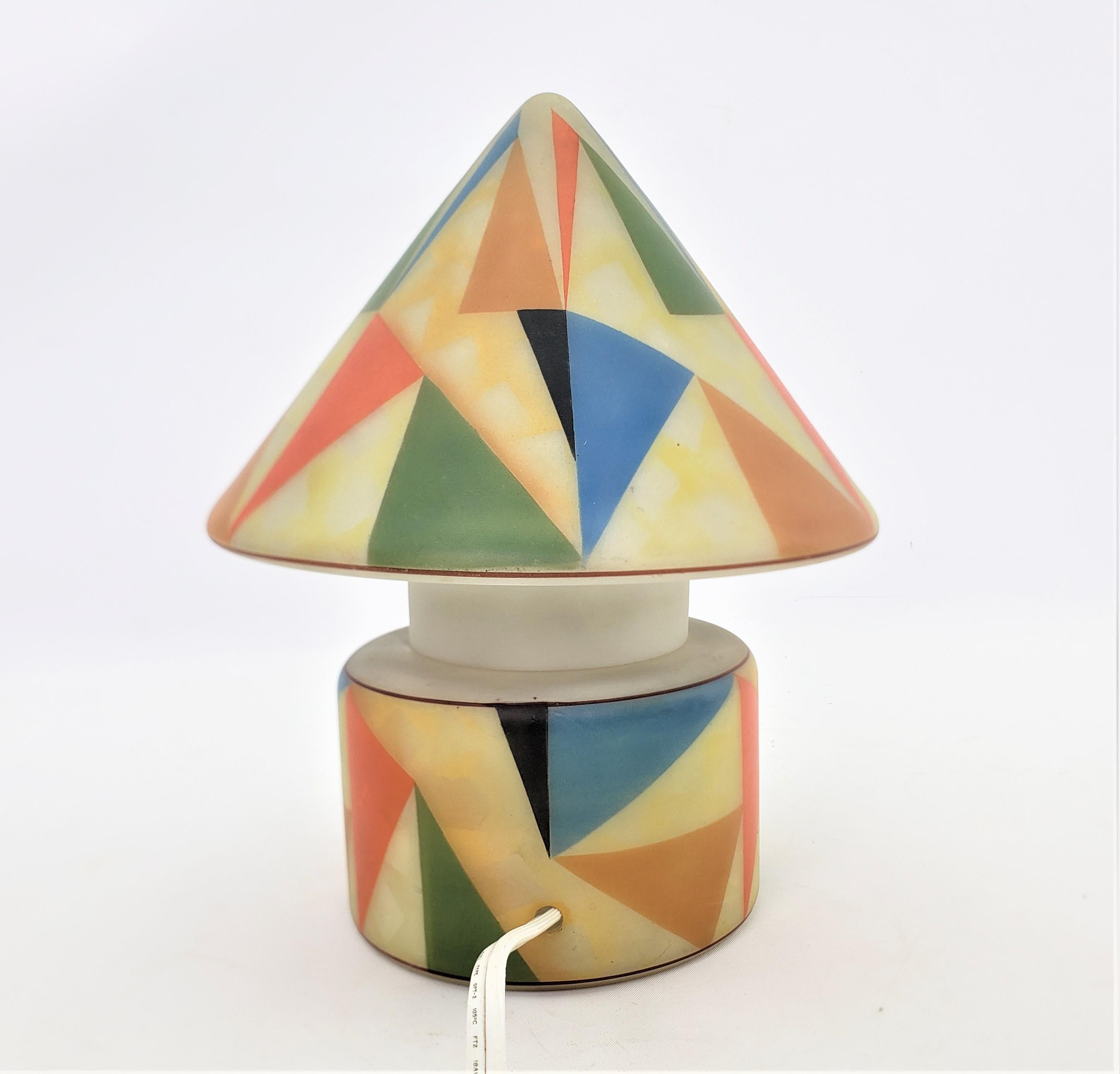 Mid-Century Modern Czech Glass Table or Accent Lamp with Geometric Decoration 4