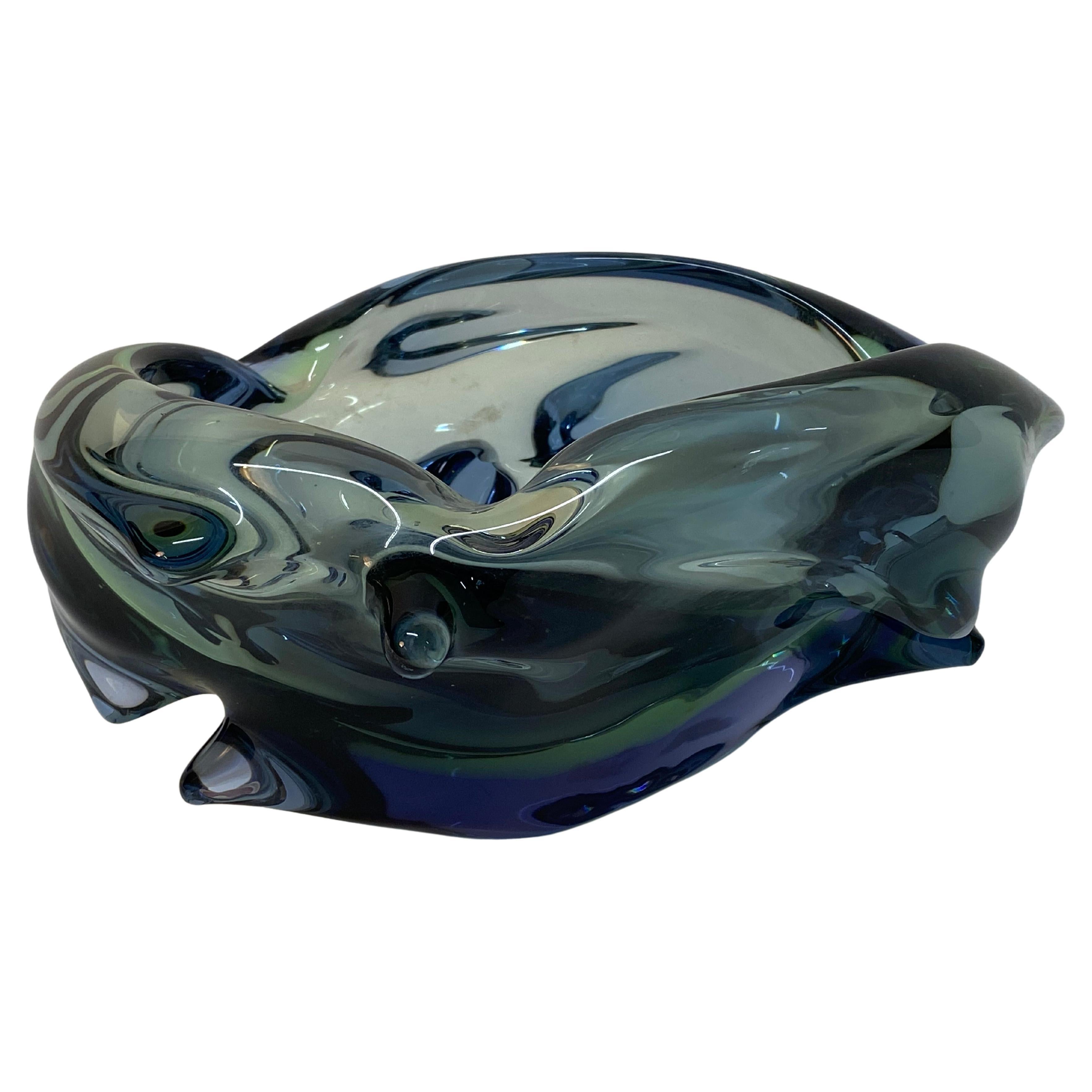 Mid Century Modern Czechoslovak Freeform Art Glass Bowl For Sale