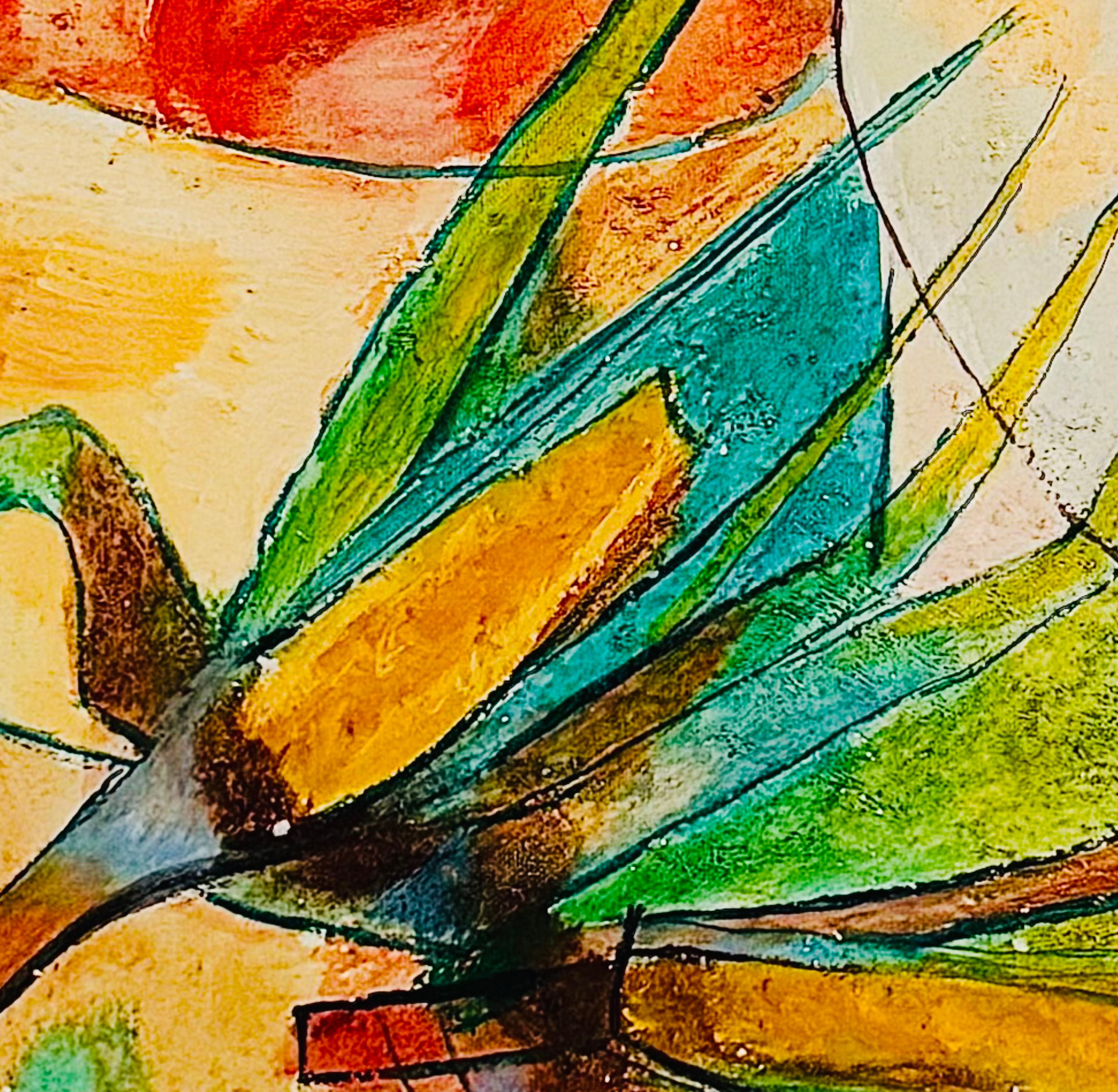 Mid Century Modern D. Ketcham Mixed Media Abstract Impressionist Floral Painting For Sale 7