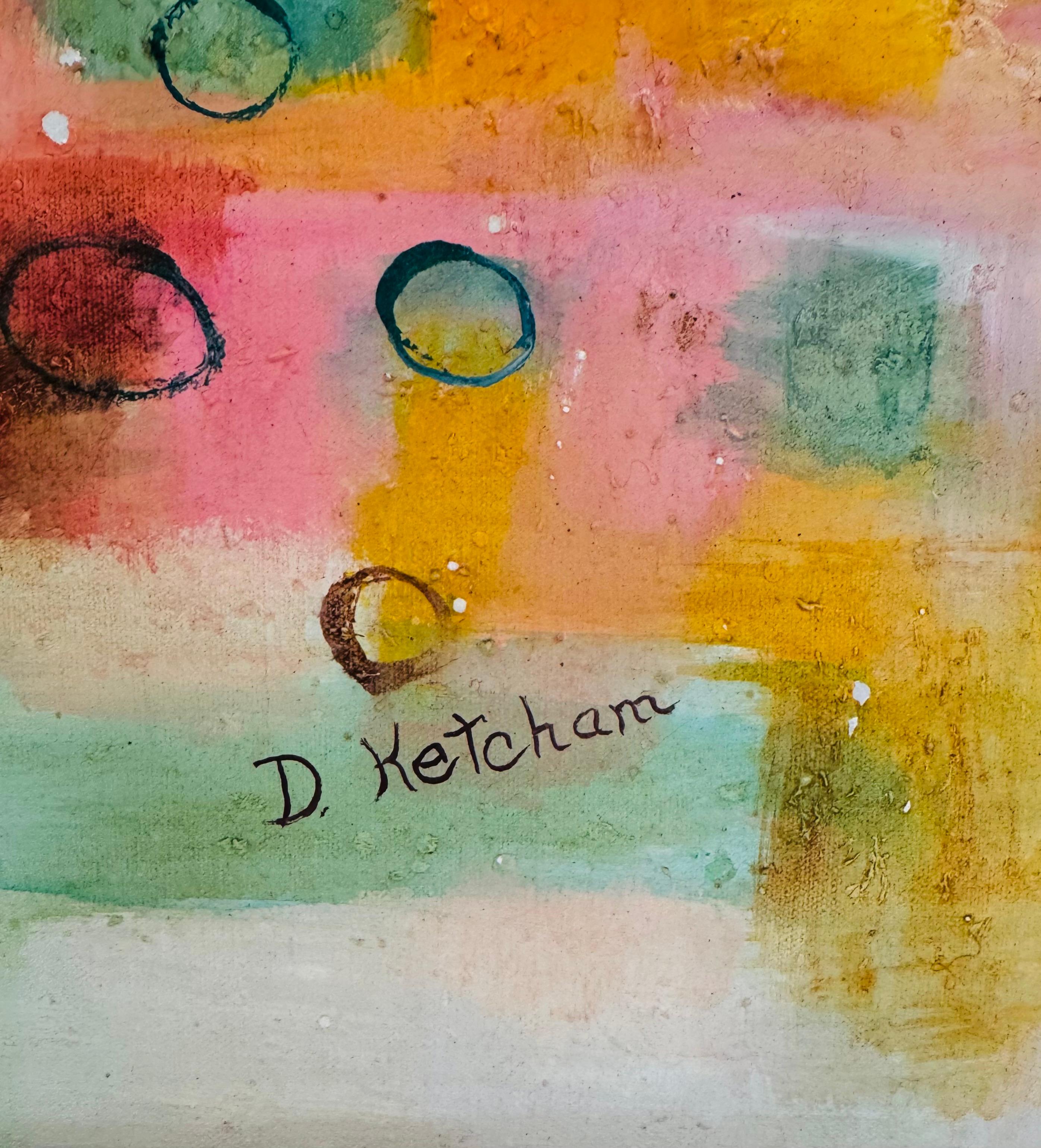 Mid Century Modern D. Ketcham Mixed Media Abstract Impressionist Floral Painting For Sale 9