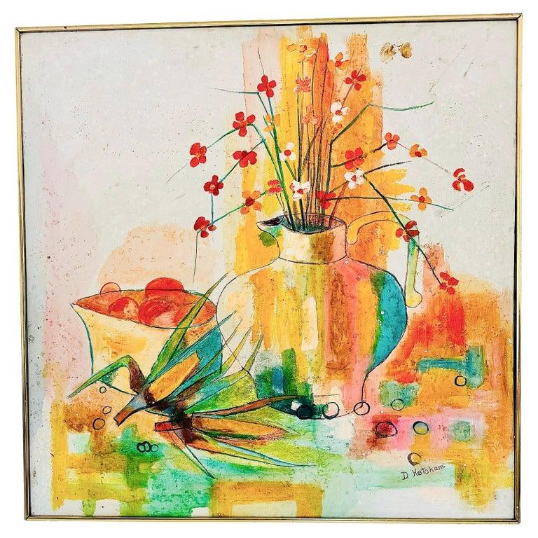 Mid Century Modern D. Ketcham Mixed Media Abstract Impressionist Floral Painting For Sale 10
