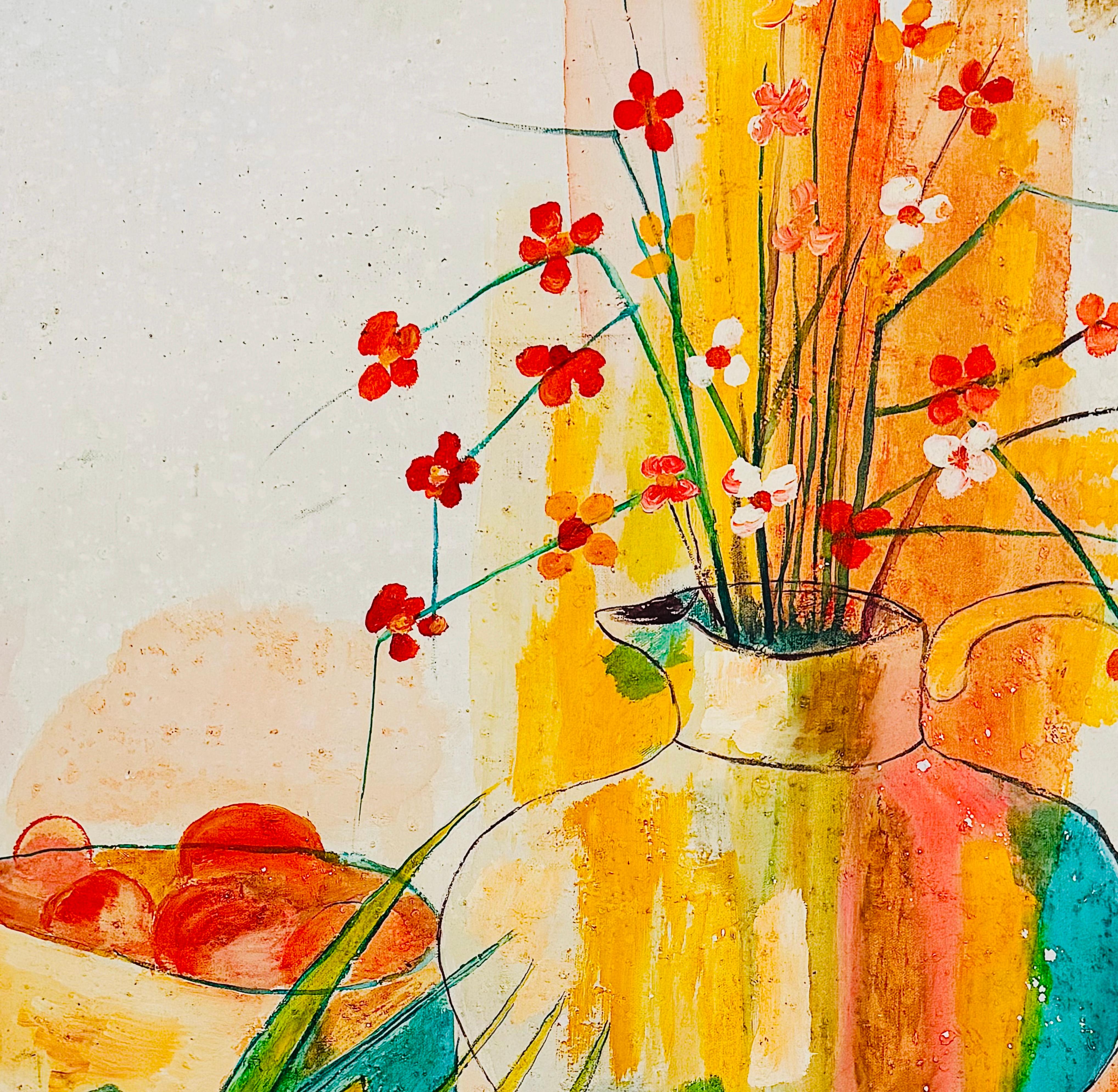 Mid-Century Modern Mid Century Modern D. Ketcham Mixed Media Abstract Impressionist Floral Painting For Sale
