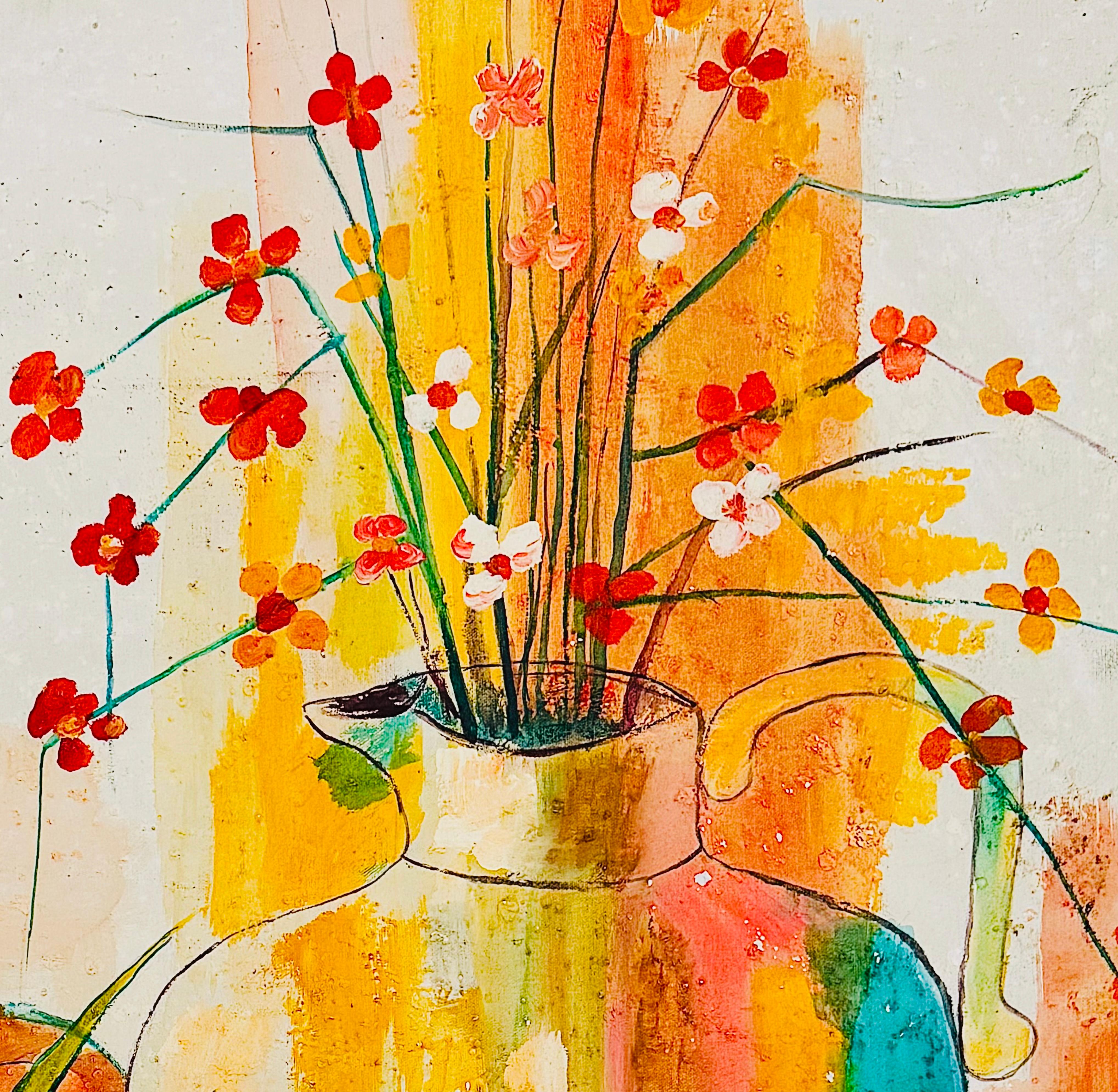 Mid Century Modern D. Ketcham Mixed Media Abstract Impressionist Floral Painting In Good Condition For Sale In St.Petersburg, FL