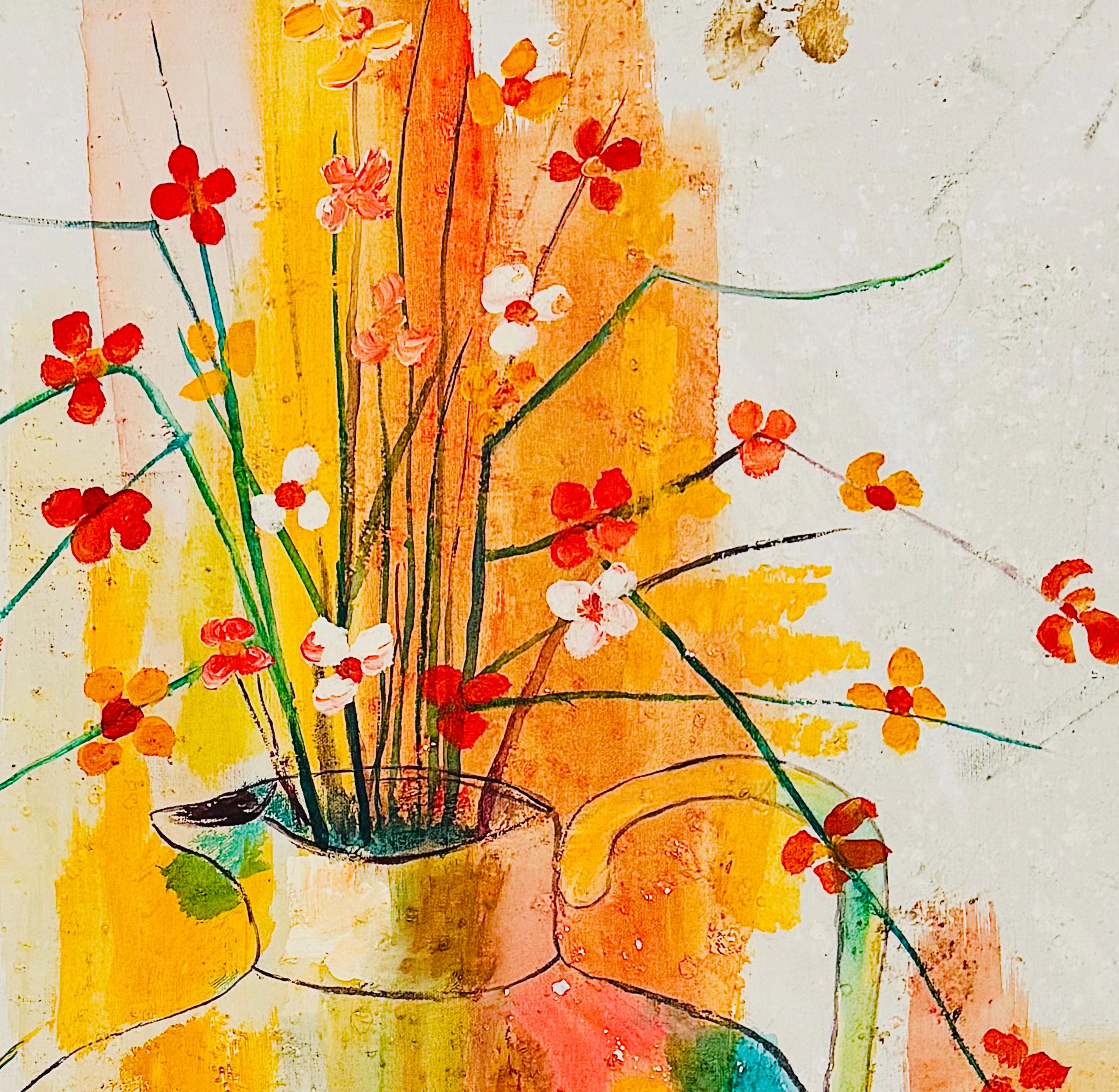 20th Century Mid Century Modern D. Ketcham Mixed Media Abstract Impressionist Floral Painting For Sale