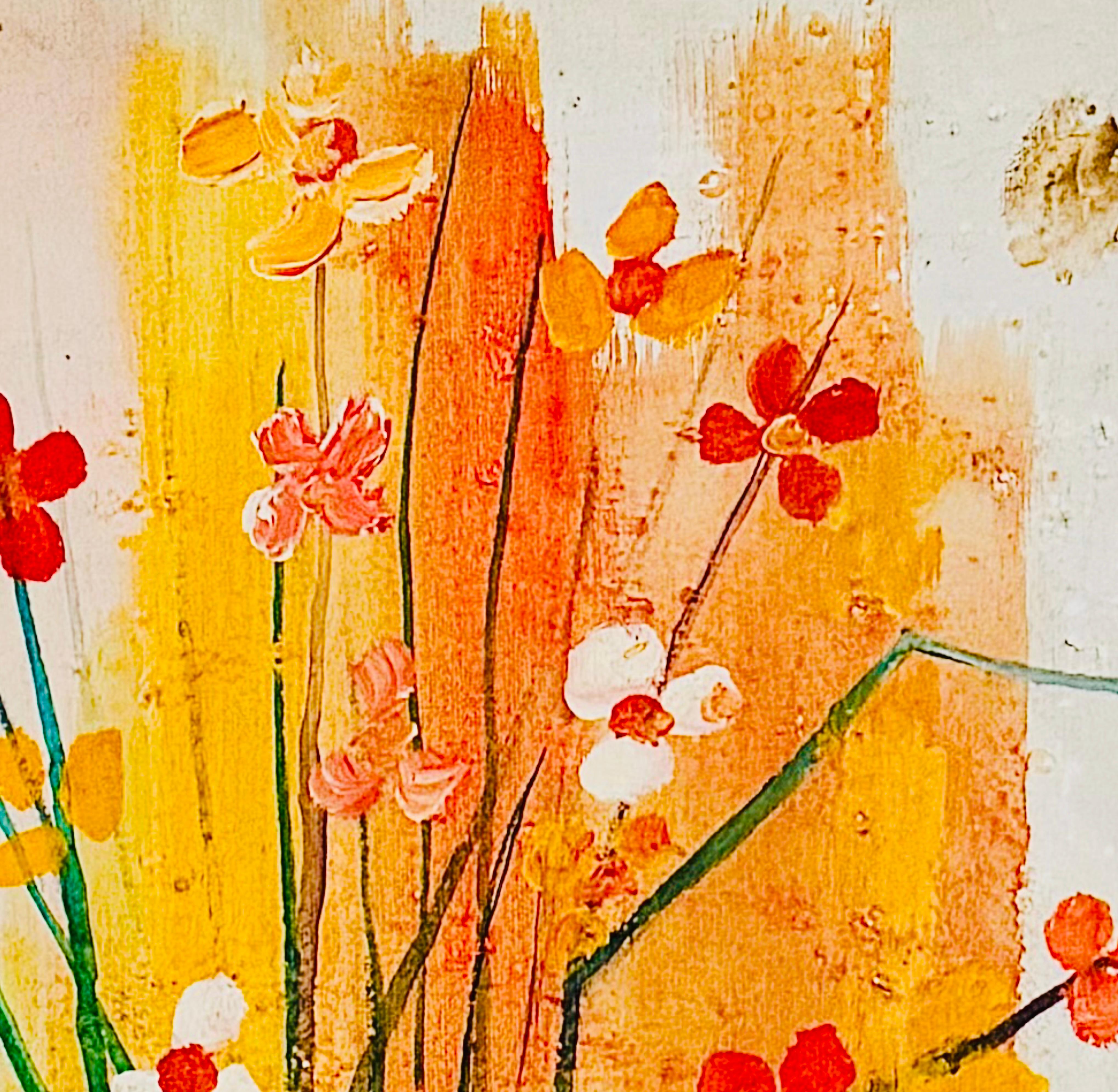 Mid Century Modern D. Ketcham Mixed Media Abstract Impressionist Floral Painting For Sale 1