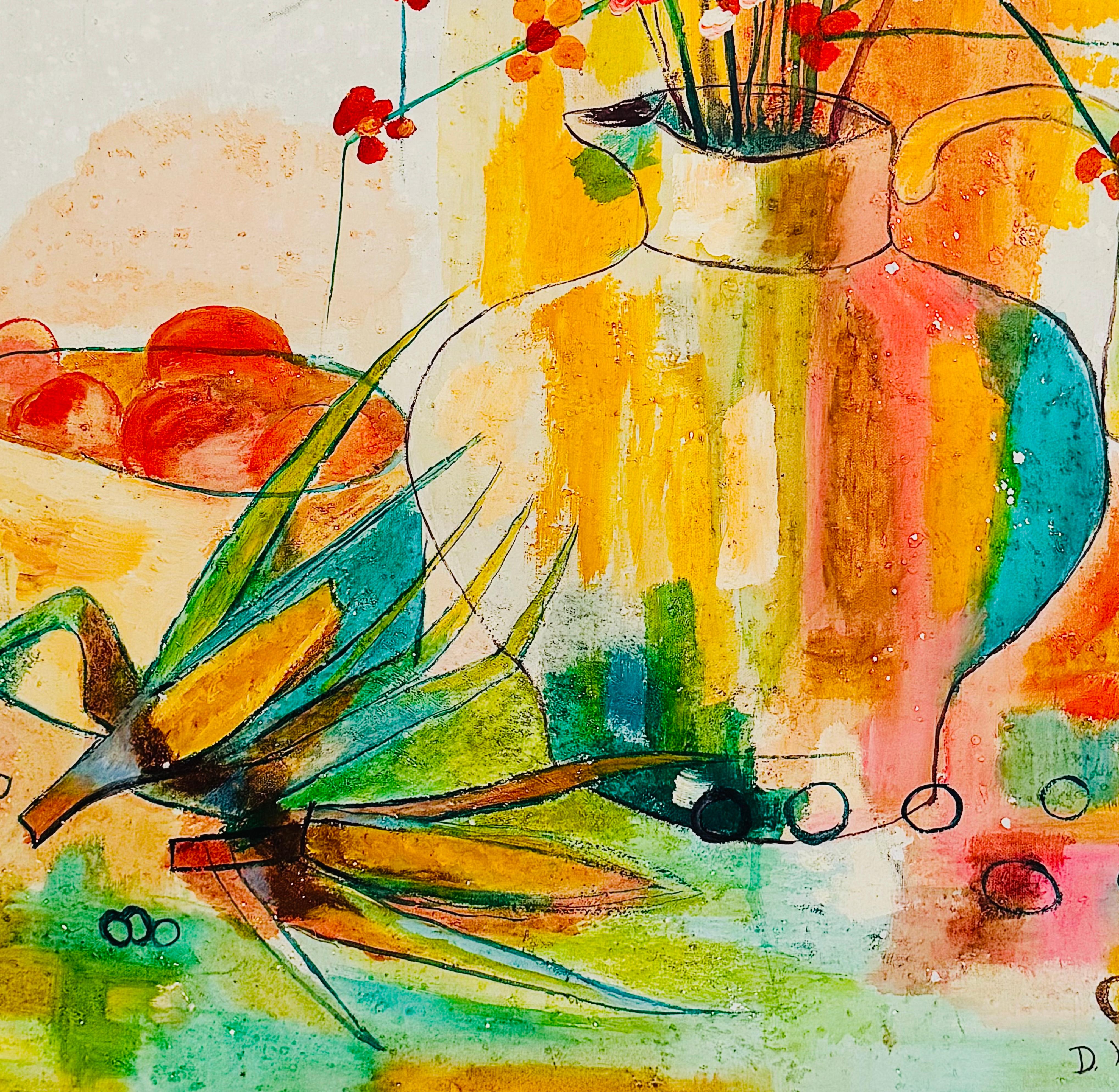 Mid Century Modern D. Ketcham Mixed Media Abstract Impressionist Floral Painting For Sale 2