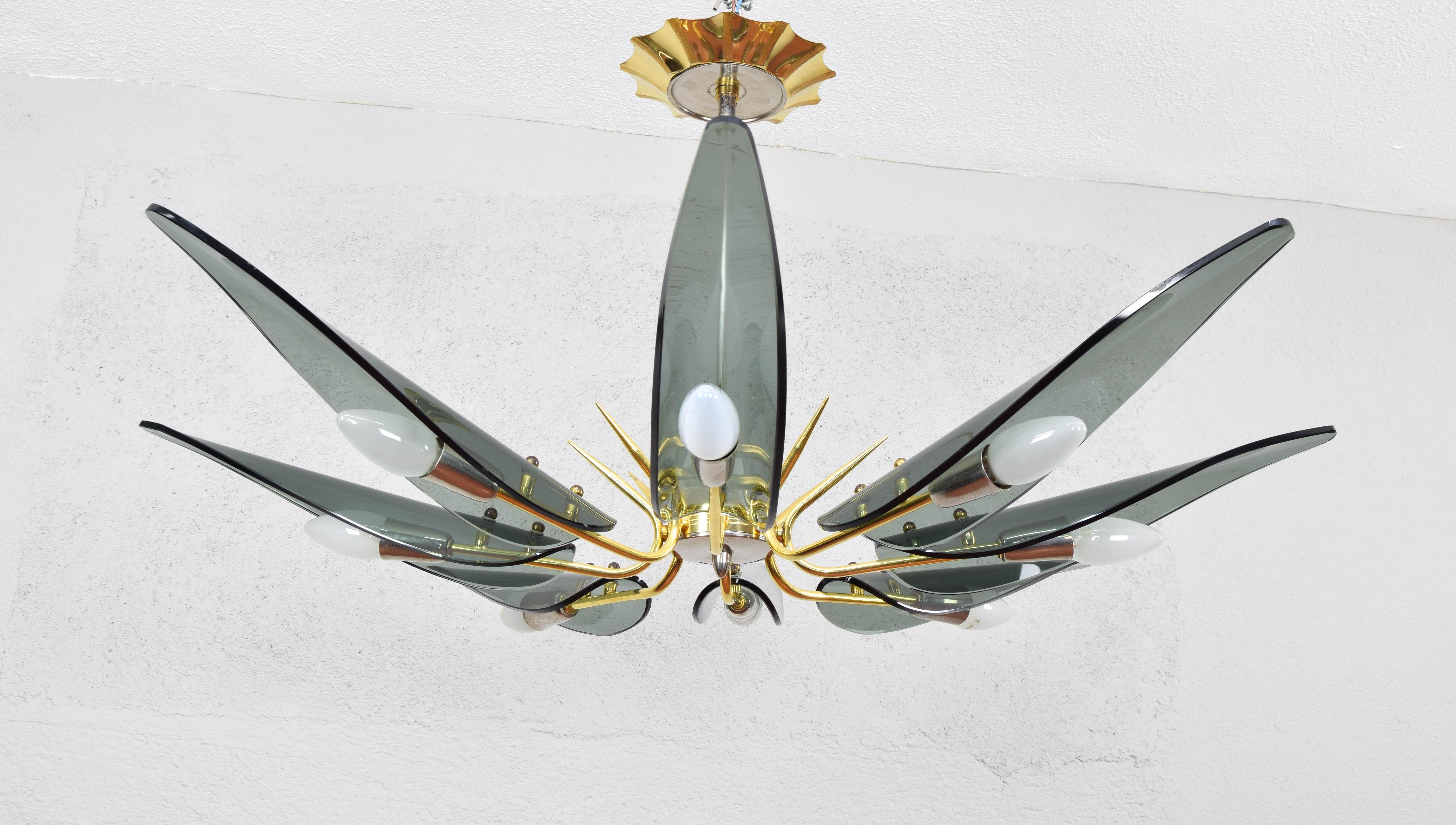 Mid-Century Modern Dahlia Chandelier after Max Ingrand to Fontana Art, Italy 4