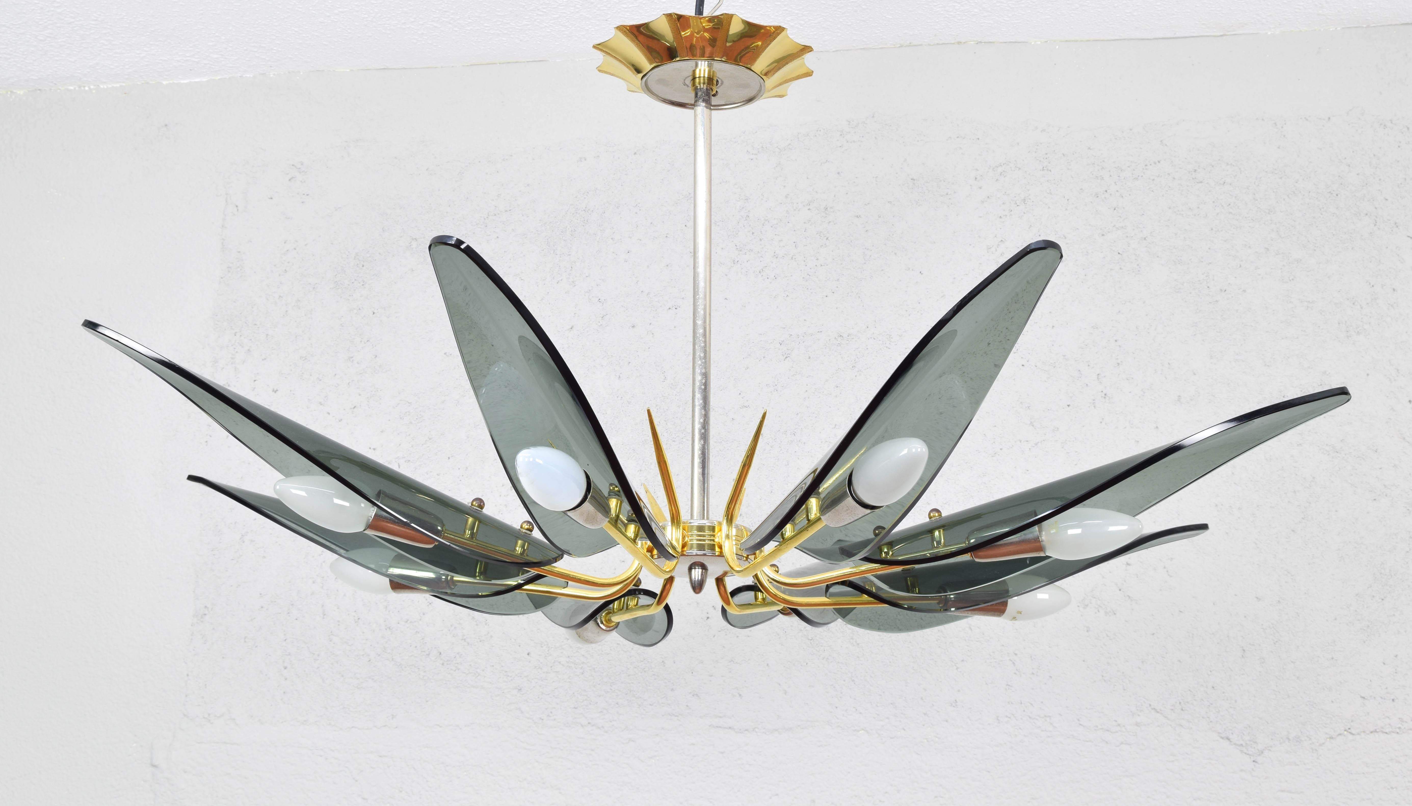 Mid-Century Modern Dahlia Chandelier after Max Ingrand to Fontana Art, Italy 5