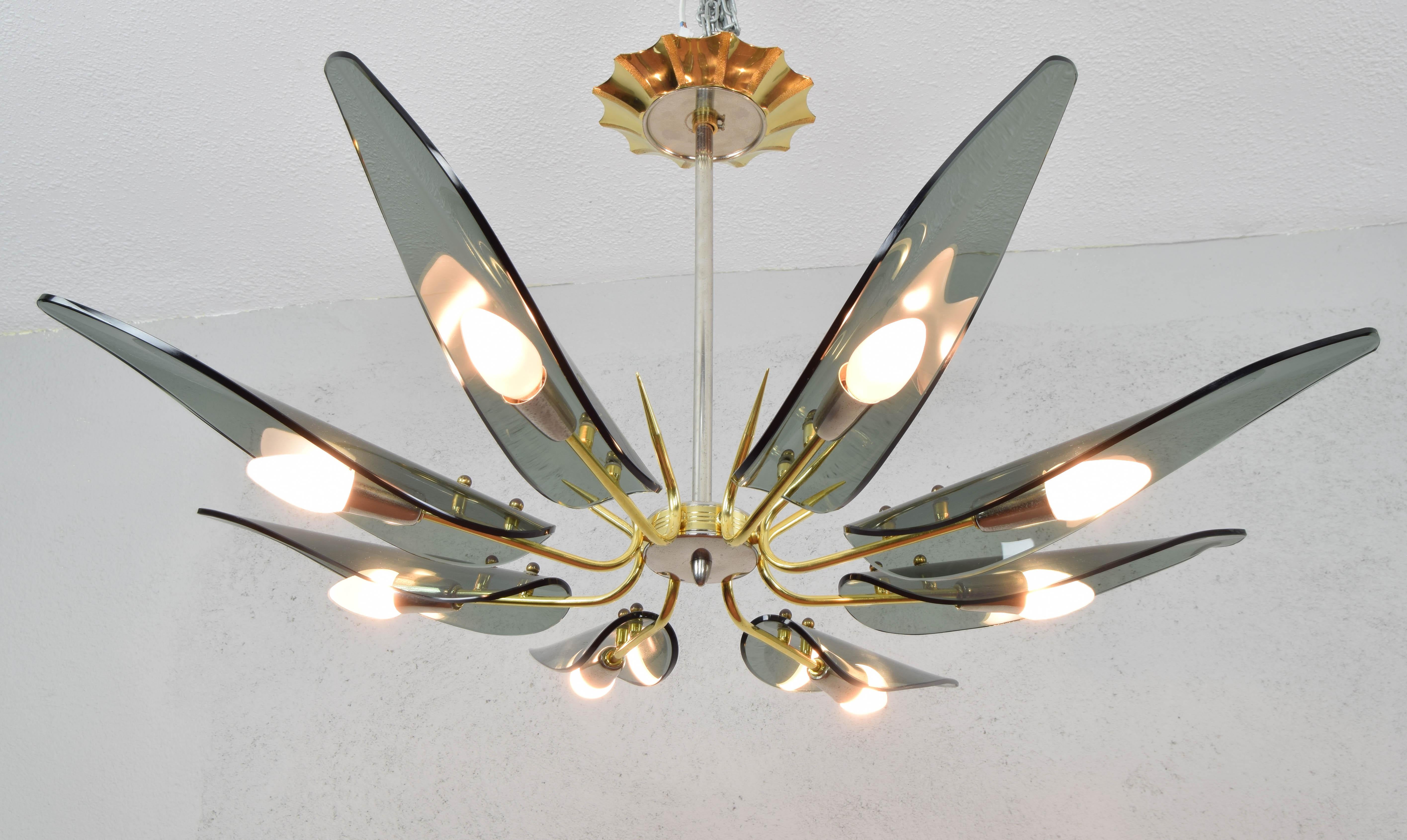Mid-Century Modern Dahlia Chandelier after Max Ingrand to Fontana Art, Italy 6