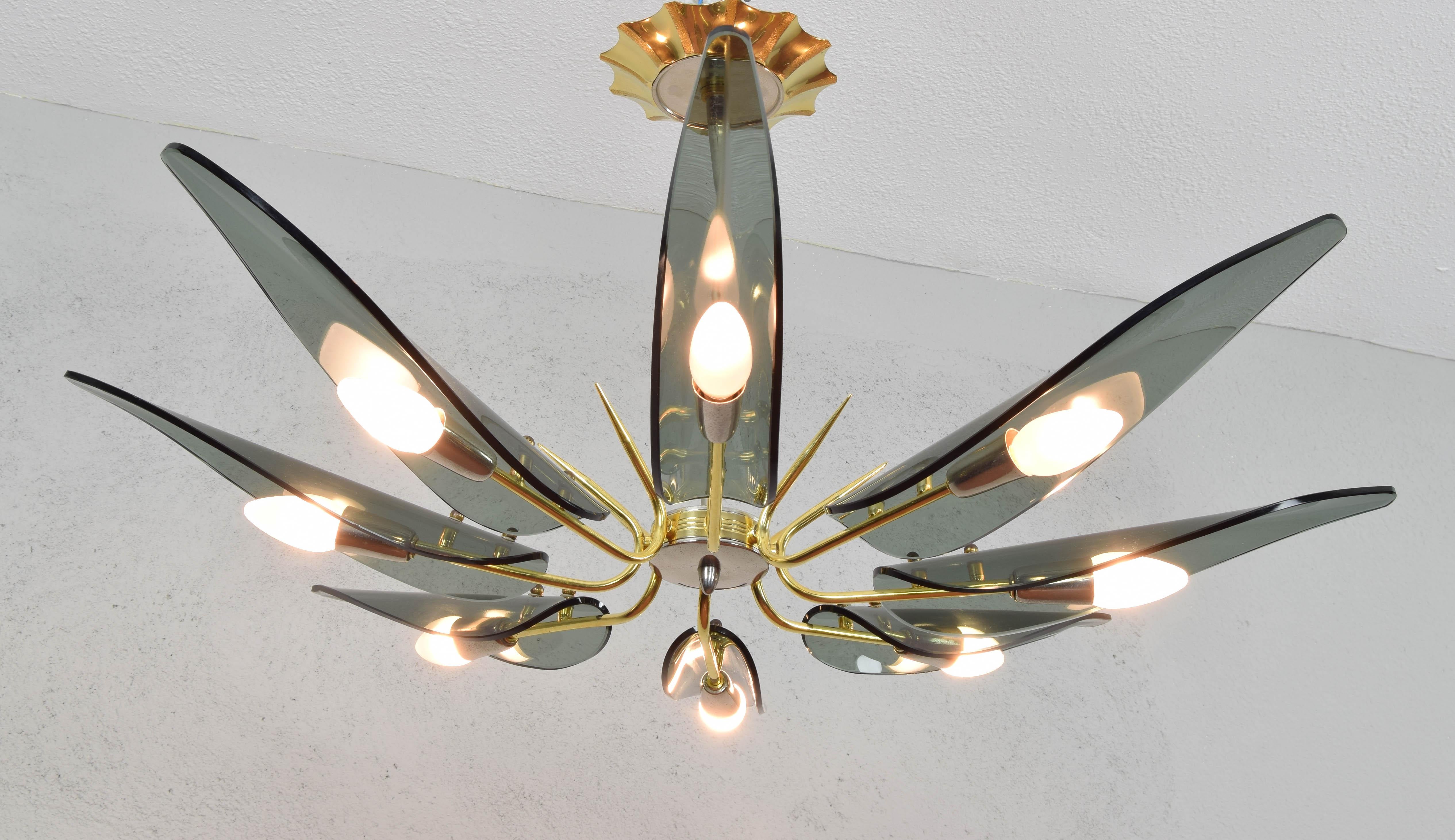 Mid-Century Modern Dahlia Chandelier after Max Ingrand to Fontana Art, Italy 7