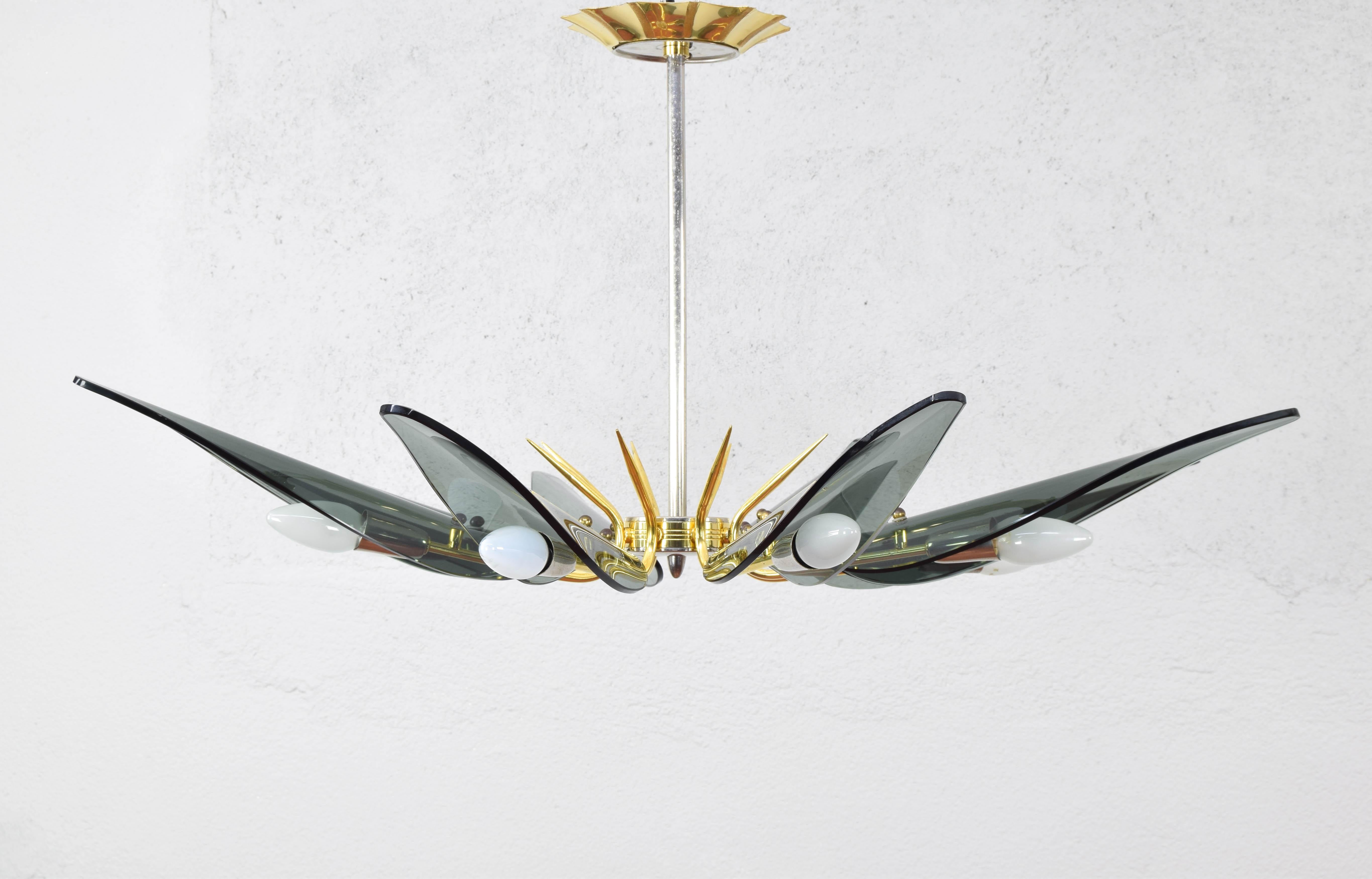 Mid-Century Modern Dahlia Chandelier after Max Ingrand to Fontana Art, Italy 1