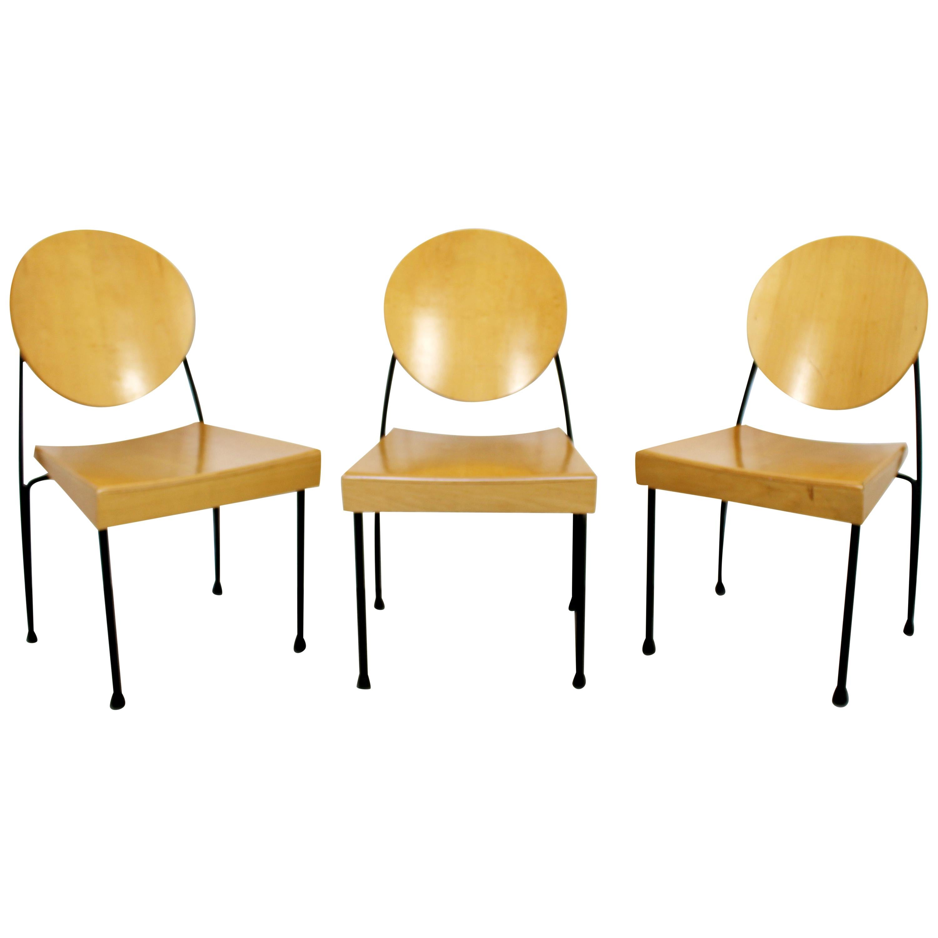 Mid-Century Modern Dakota Jackson Set of 3 Wood and Metal Memphis Chairs