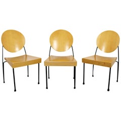 Ensemble de 3 chaises Memphis en bois et métal:: de style moderne du milieu du siècle:: Dakota Jackson