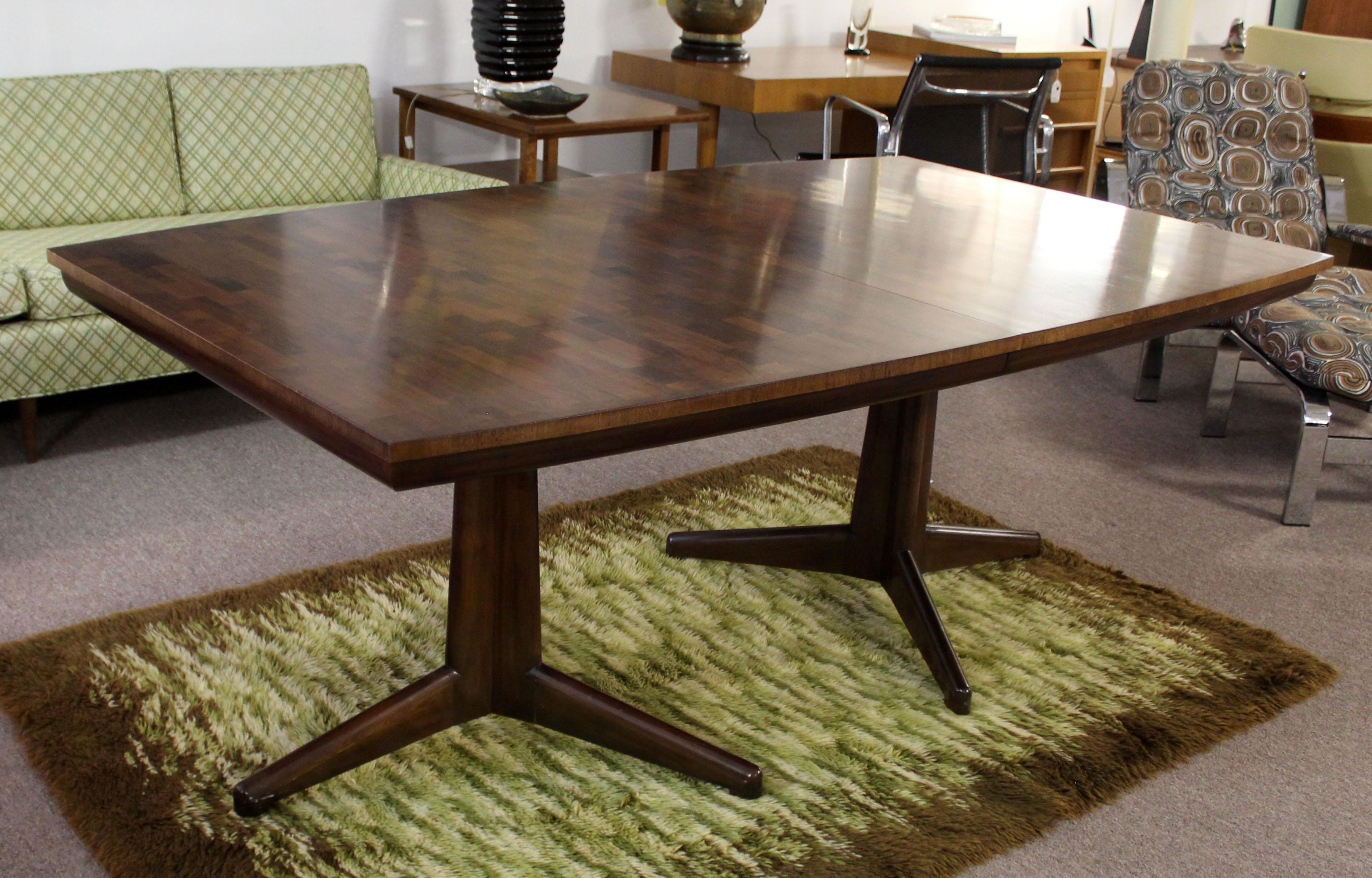 American Mid-Century Modern Dale Ford Widdicomb Expandable Parquet Wood Dining Table